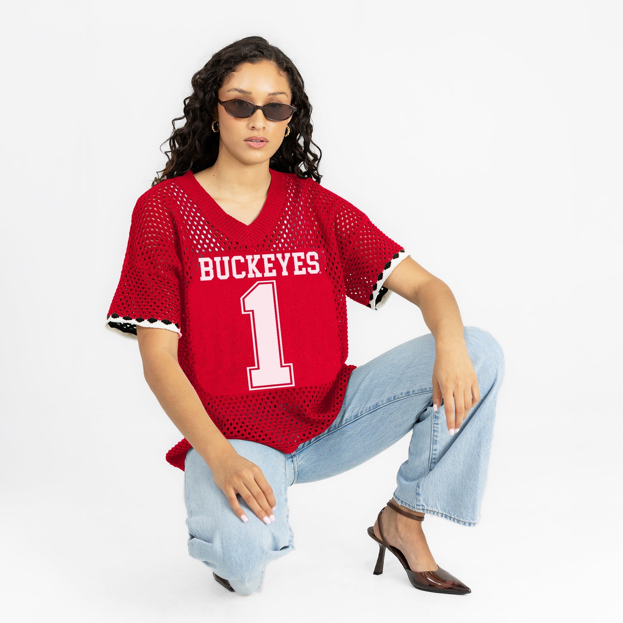 OHIO STATE BUCKEYES CATCH YOU LATER OPEN KNIT SWEATER