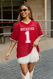 OHIO STATE BUCKEYES CATCH YOU LATER OPEN KNIT SWEATER