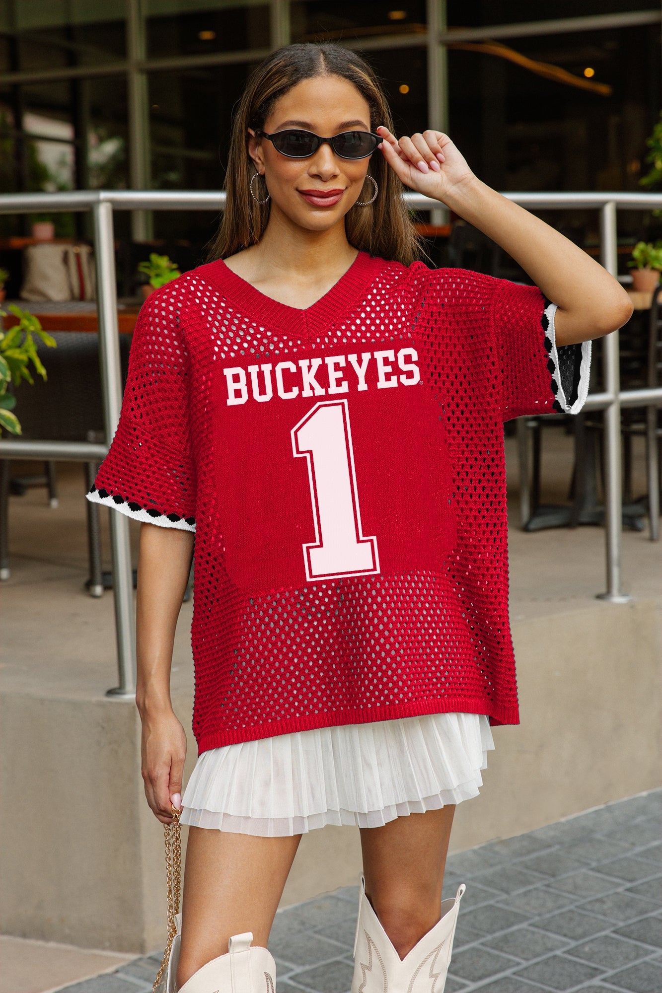 OHIO STATE BUCKEYES CATCH YOU LATER OPEN KNIT SWEATER