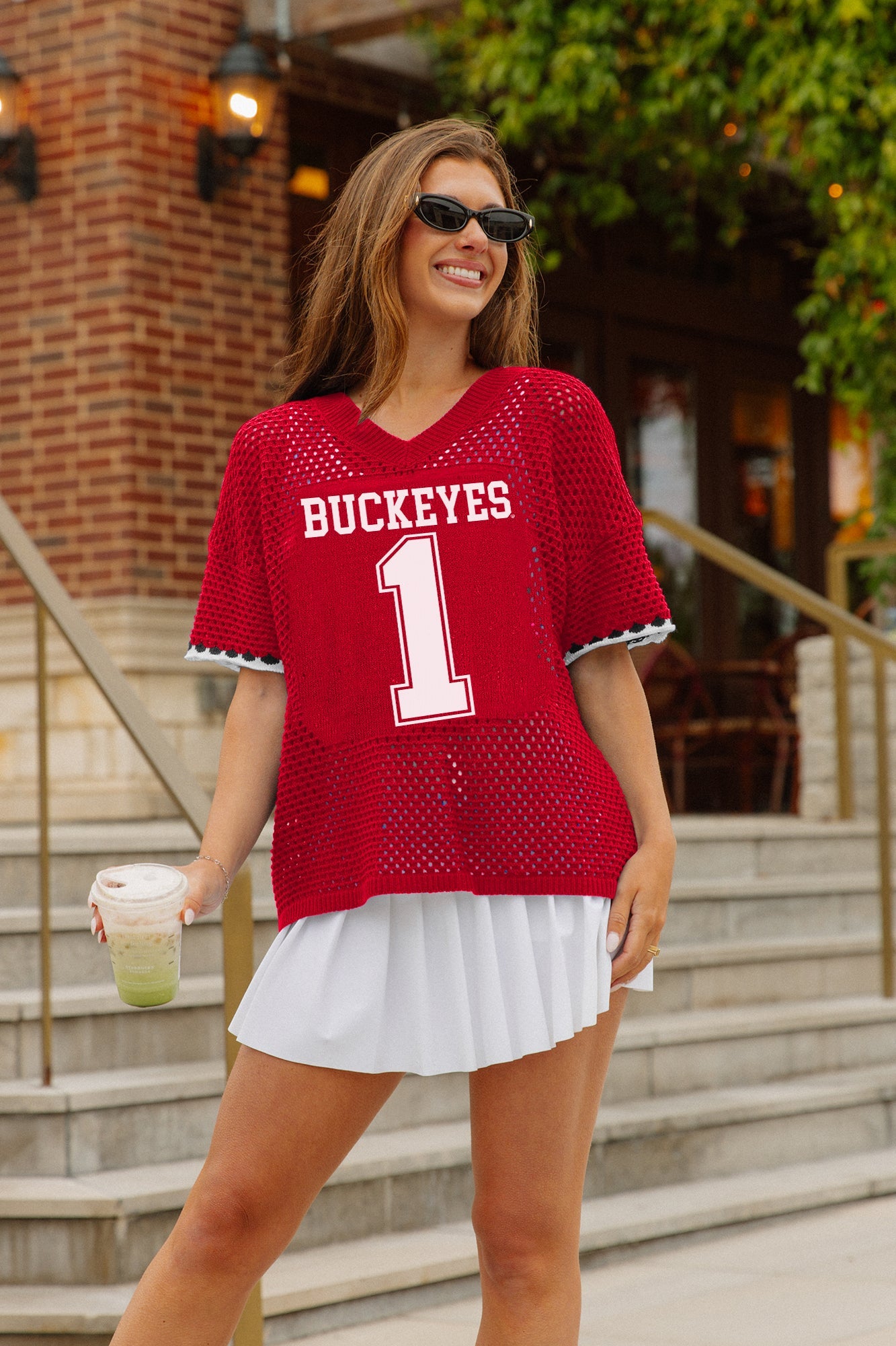 OHIO STATE BUCKEYES CATCH YOU LATER OPEN KNIT SWEATER