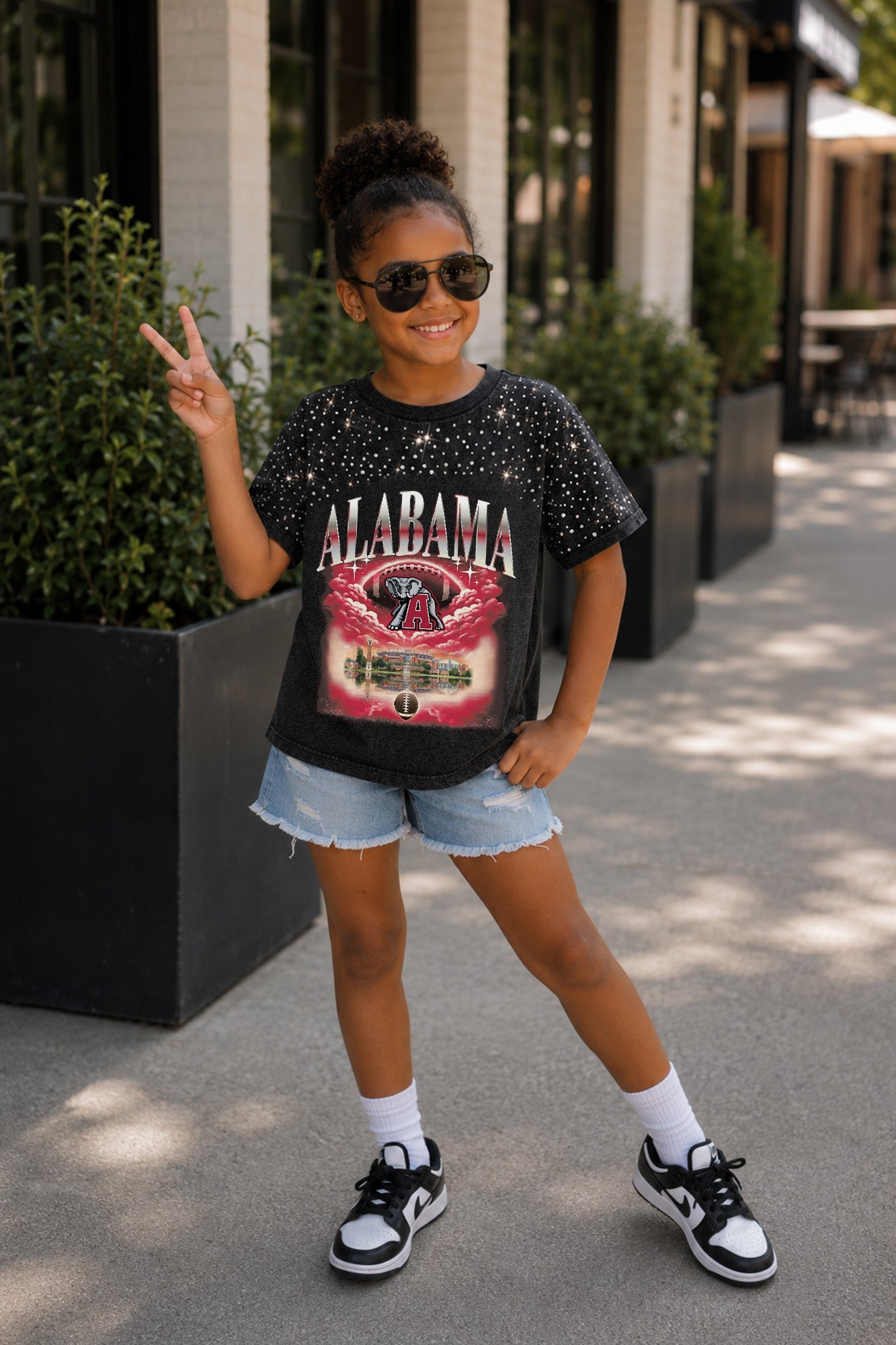 ALABAMA CRIMSON TIDE SKY'S THE LIMIT KIDS VINTAGE WASH RHINESTONE TEE