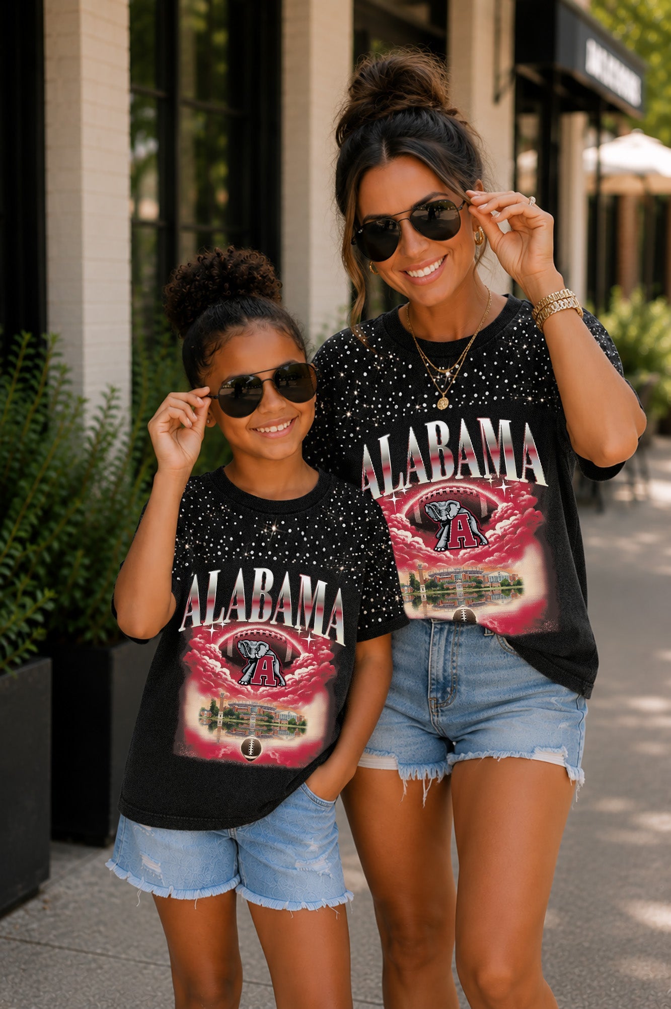 ALABAMA CRIMSON TIDE SKY'S THE LIMIT KIDS VINTAGE WASH RHINESTONE TEE
