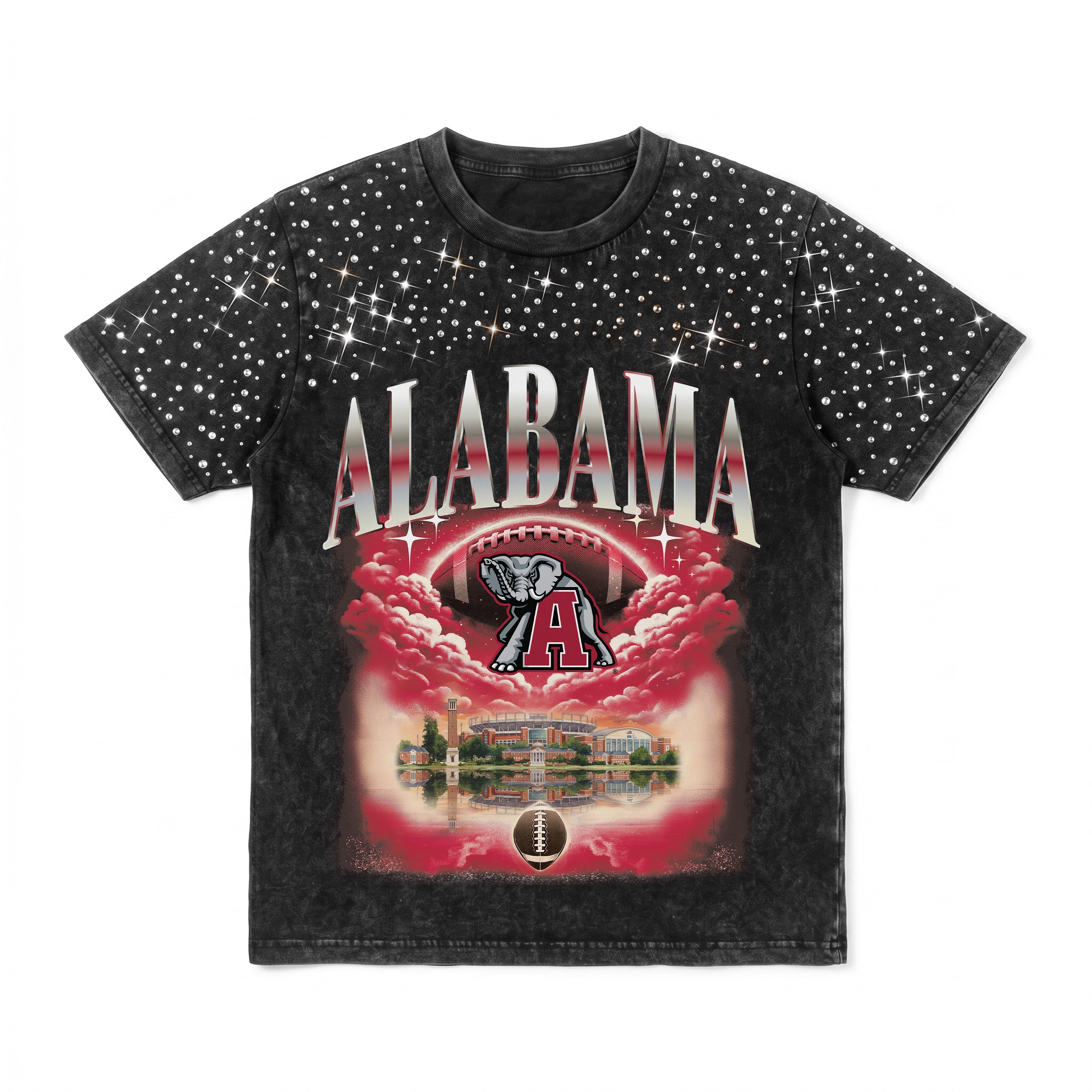 ALABAMA CRIMSON TIDE SKY'S THE LIMIT KIDS VINTAGE WASH RHINESTONE TEE