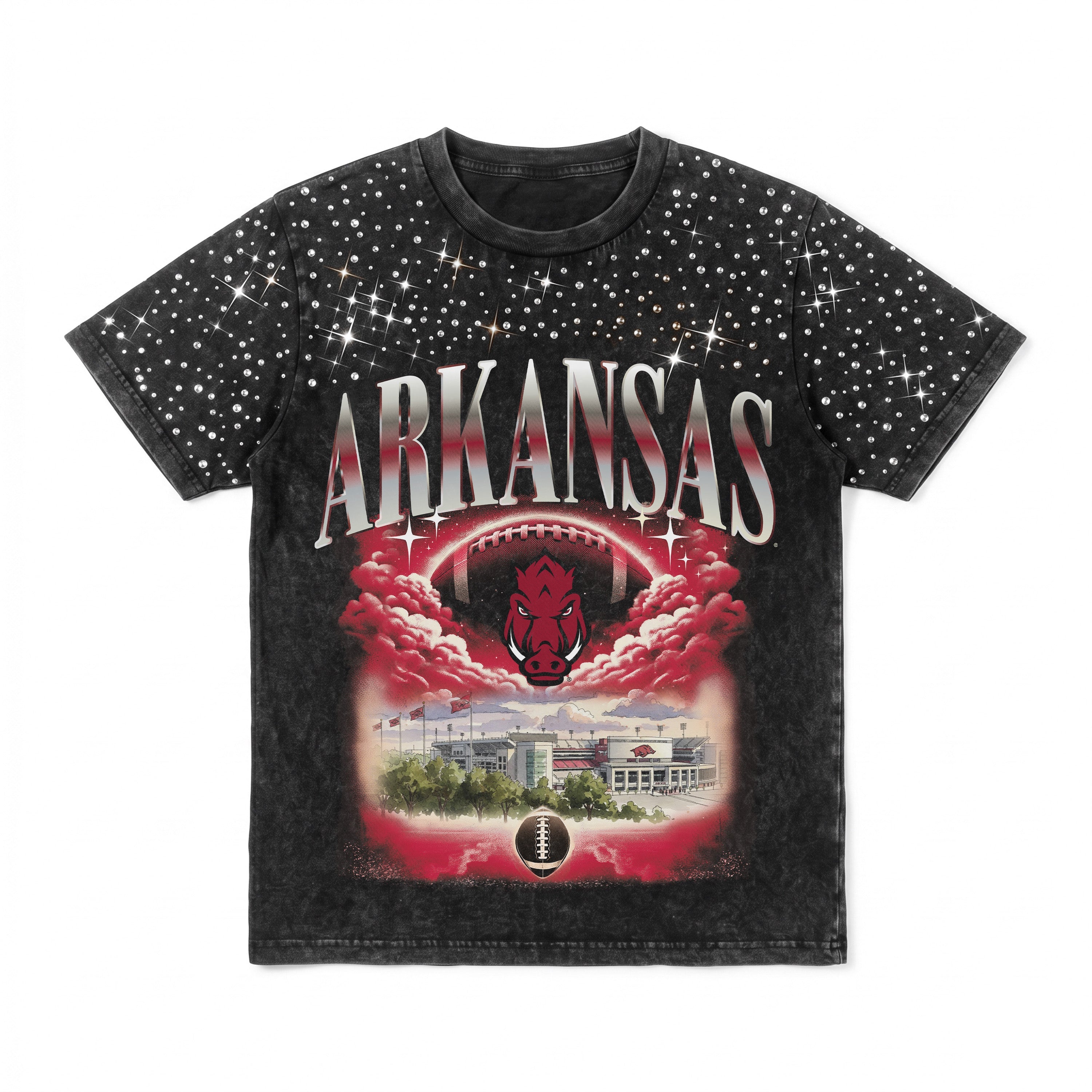 ARKANSAS RAZORBACKS SKY'S THE LIMIT KIDS VINTAGE WASH RHINESTONE TEE