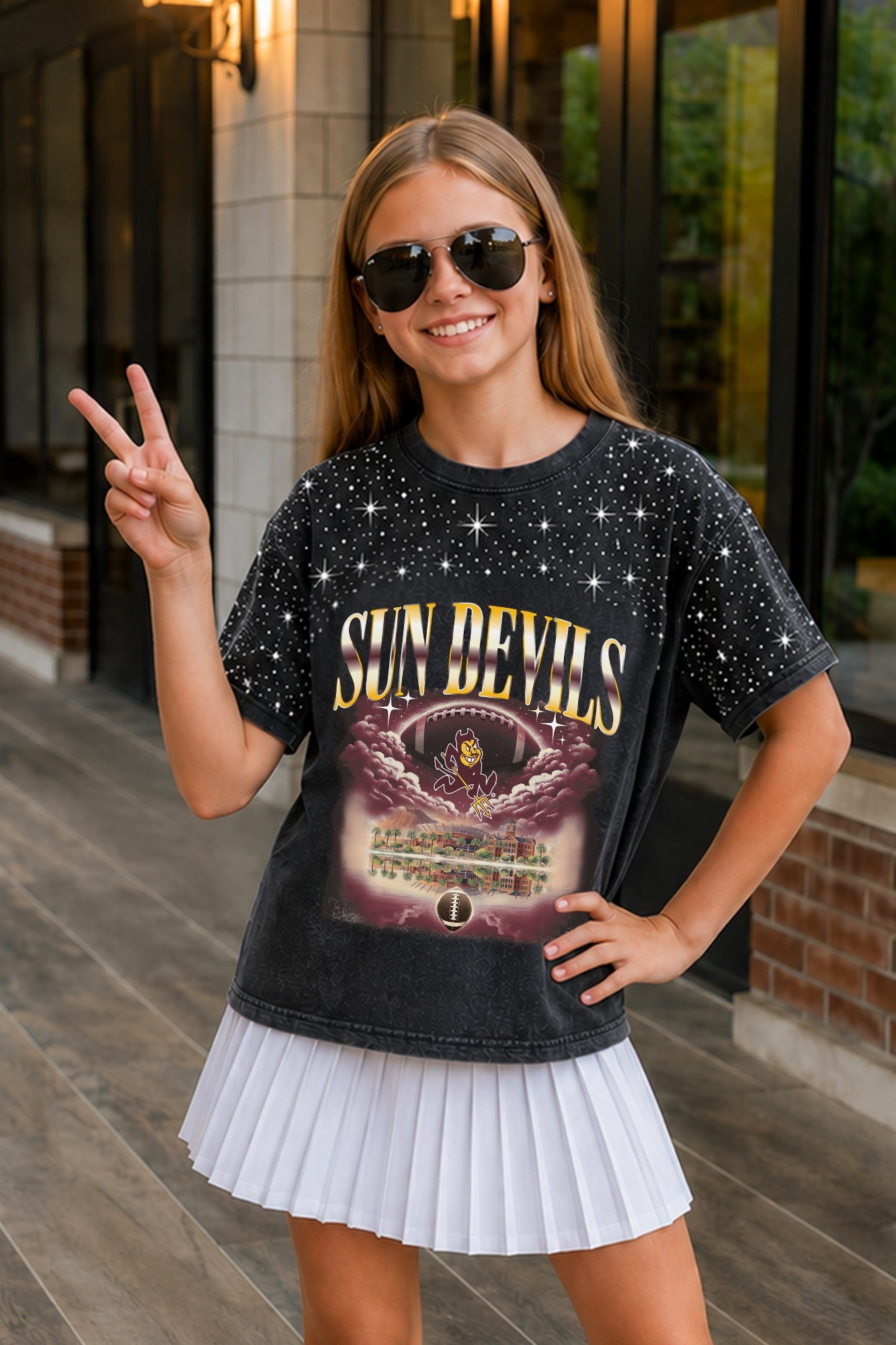 ARIZONA STATE SUN DEVILS SKY'S THE LIMIT KIDS VINTAGE WASH RHINESTONE TEE