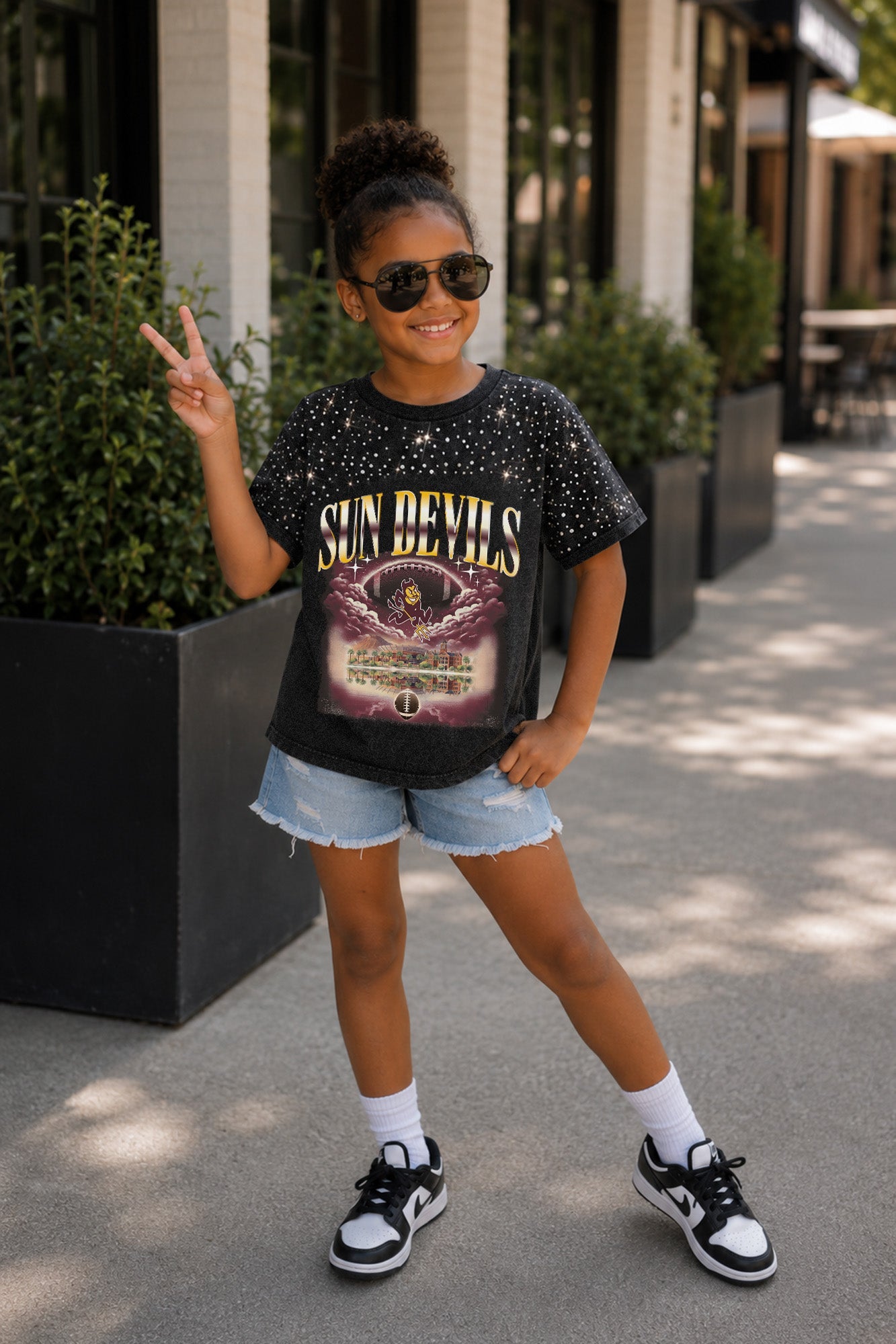 ARIZONA STATE SUN DEVILS SKY'S THE LIMIT KIDS VINTAGE WASH RHINESTONE TEE