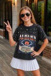 AUBURN TIGERS SKY'S THE LIMIT KIDS VINTAGE WASH RHINESTONE TEE
