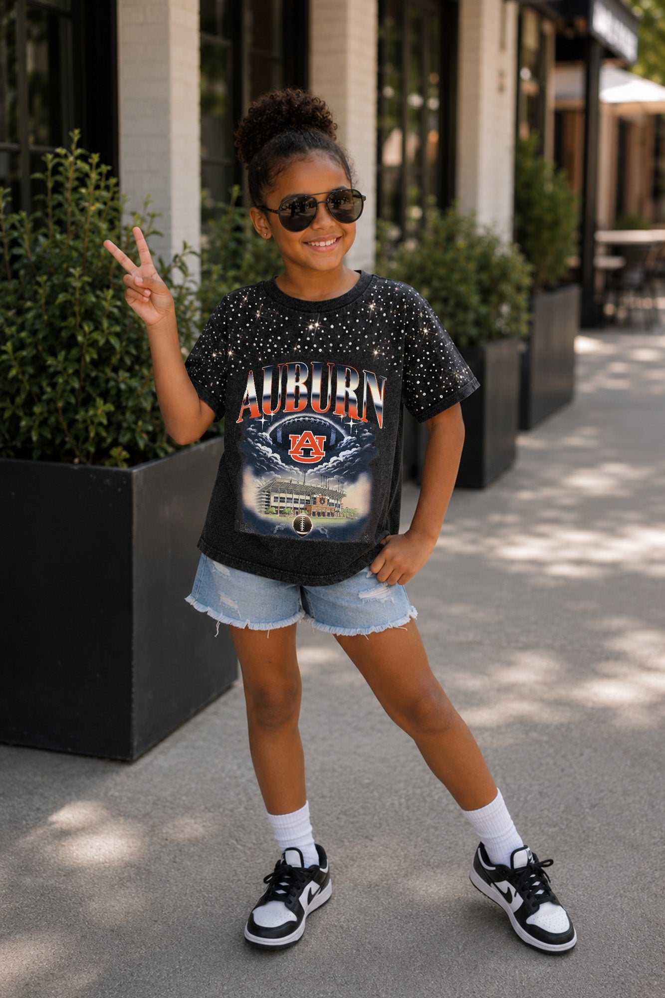AUBURN TIGERS SKY'S THE LIMIT KIDS VINTAGE WASH RHINESTONE TEE