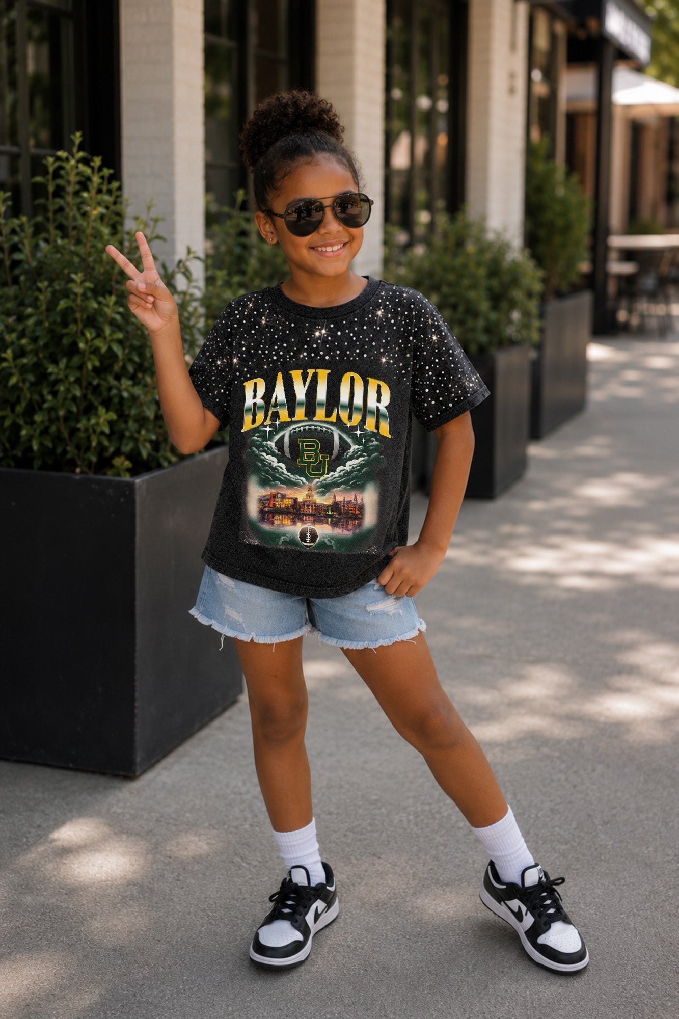 BAYLOR BEARS SKY'S THE LIMIT KIDS VINTAGE WASH RHINESTONE TEE