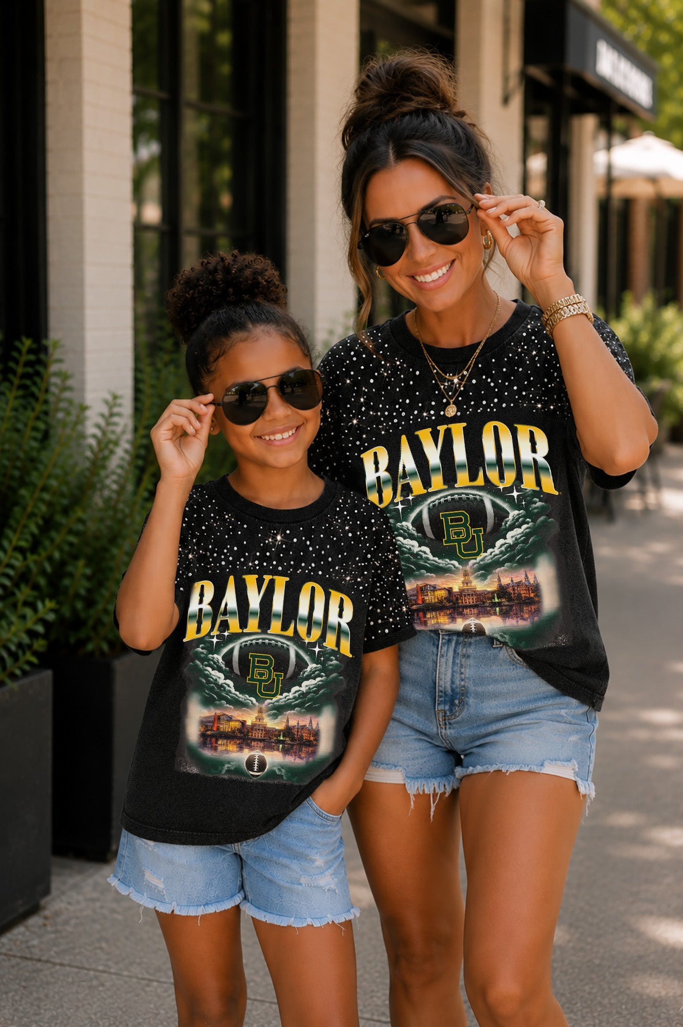 BAYLOR BEARS SKY'S THE LIMIT KIDS VINTAGE WASH RHINESTONE TEE