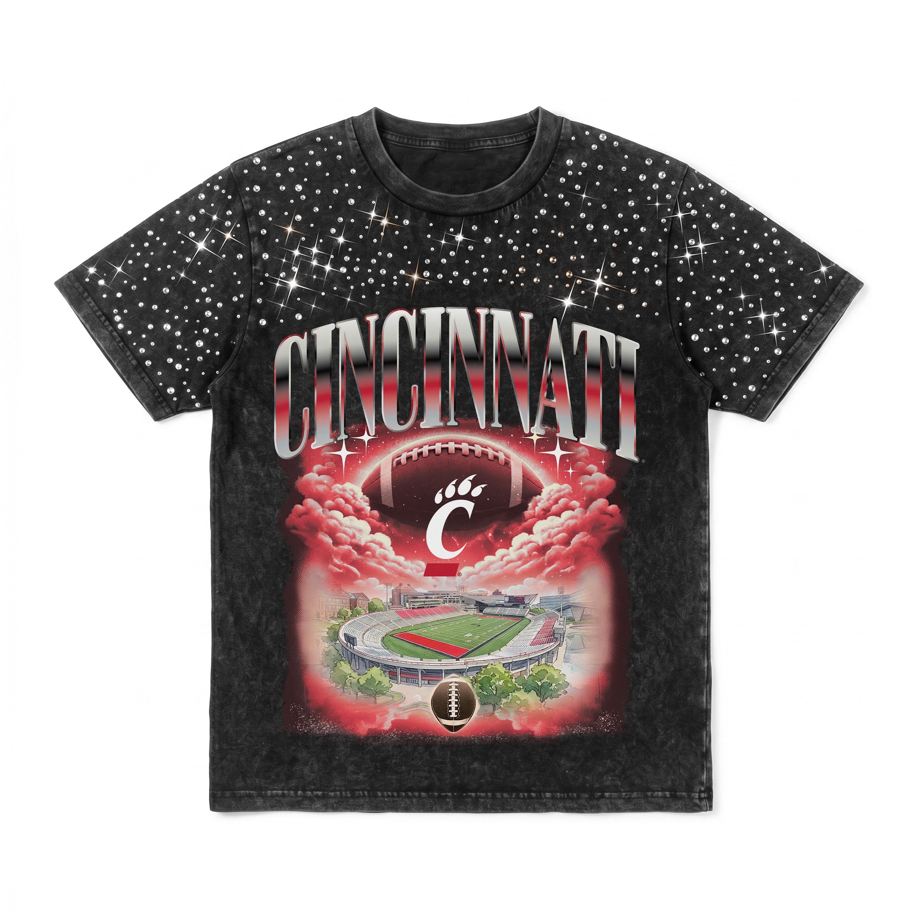 CINCINNATI BEARCATS SKY'S THE LIMIT KIDS VINTAGE WASH RHINESTONE TEE