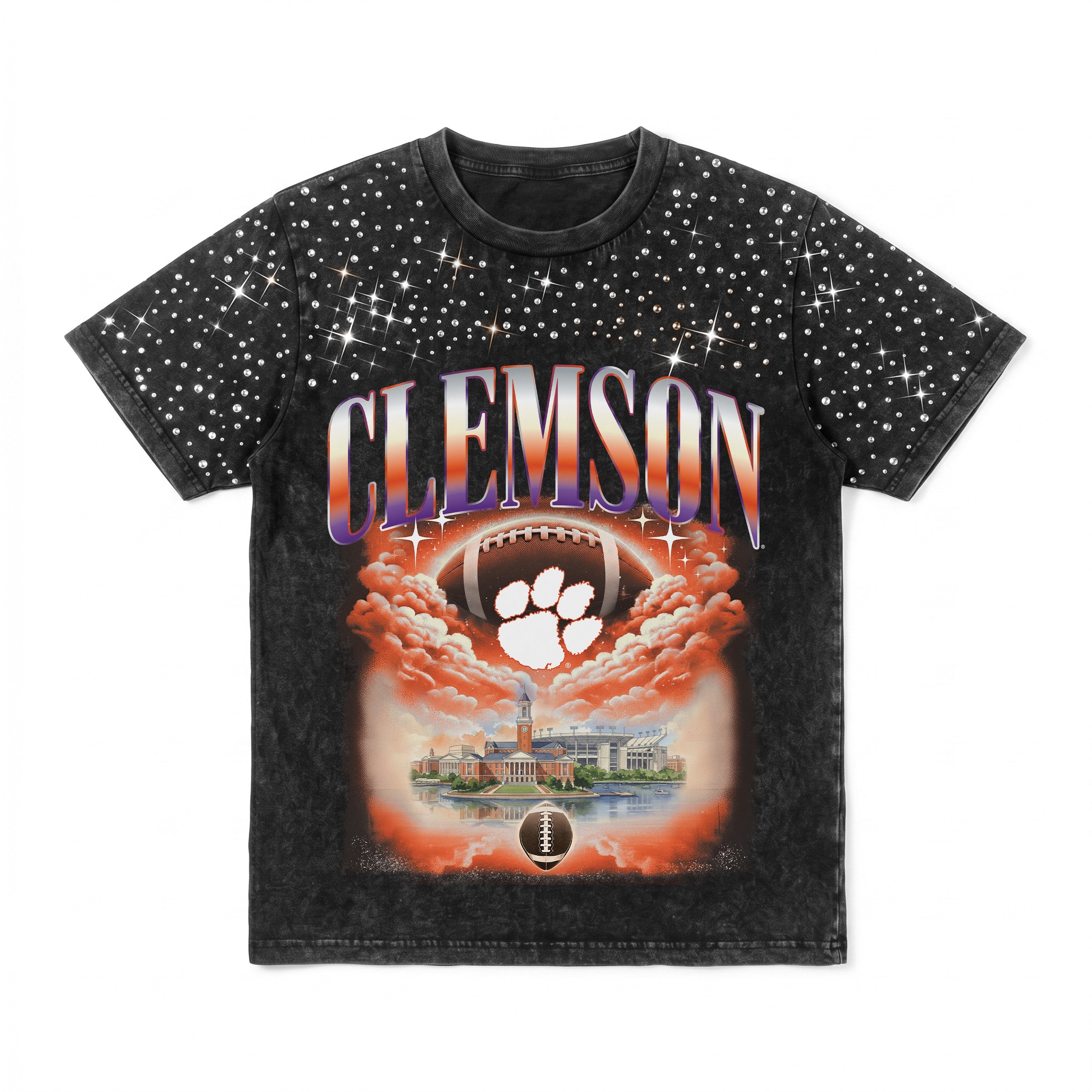 CLEMSON TIGERS SKY'S THE LIMIT KIDS VINTAGE WASH RHINESTONE TEE