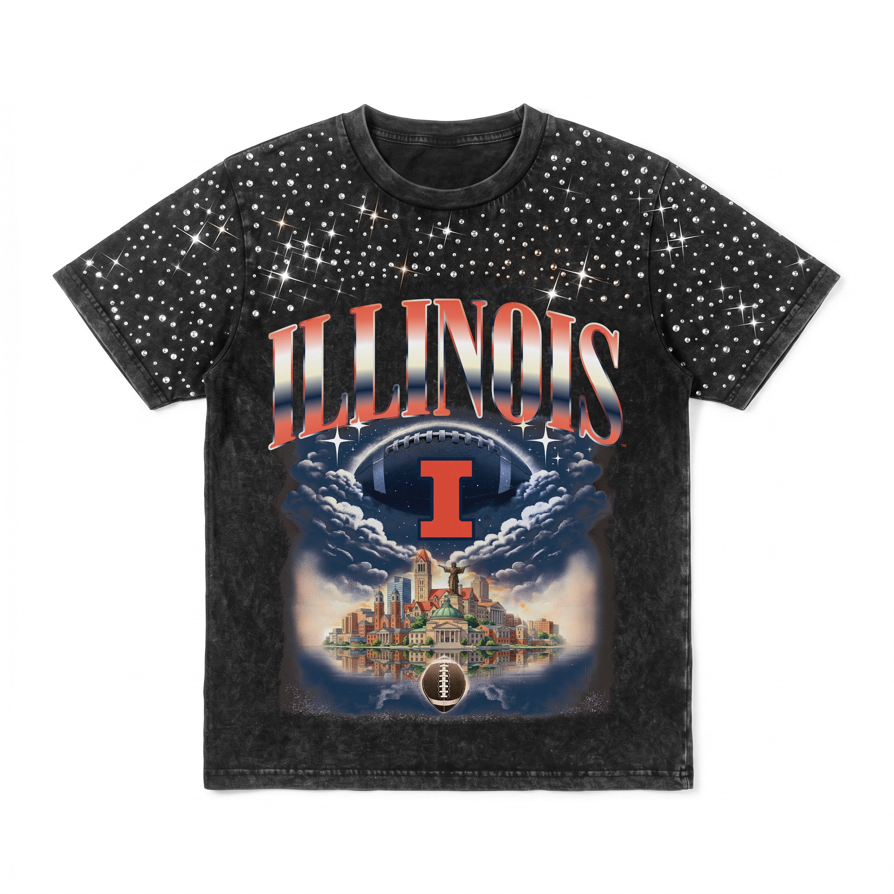 ILLINOIS FIGHTING ILLINI SKY'S THE LIMIT KIDS VINTAGE WASH RHINESTONE TEE