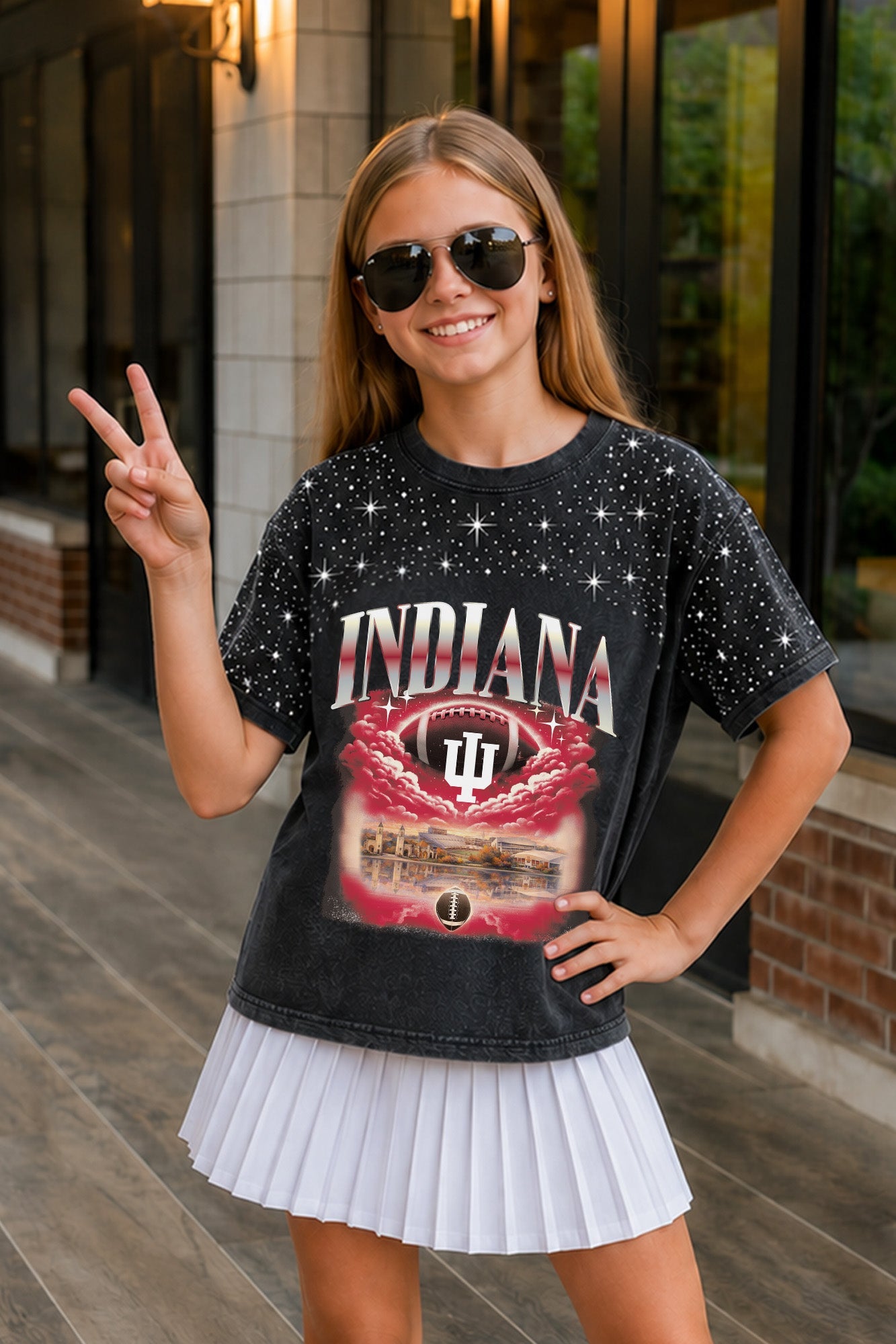 INDIANA HOOSIERS SKY'S THE LIMIT KIDS VINTAGE WASH RHINESTONE TEE