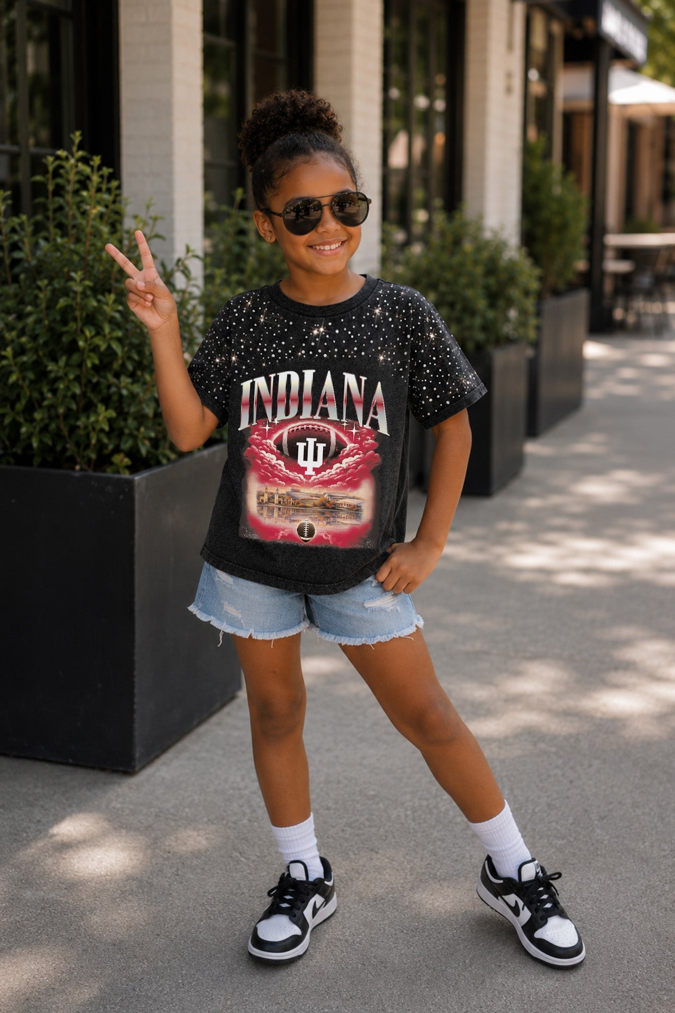 INDIANA HOOSIERS SKY'S THE LIMIT KIDS VINTAGE WASH RHINESTONE TEE