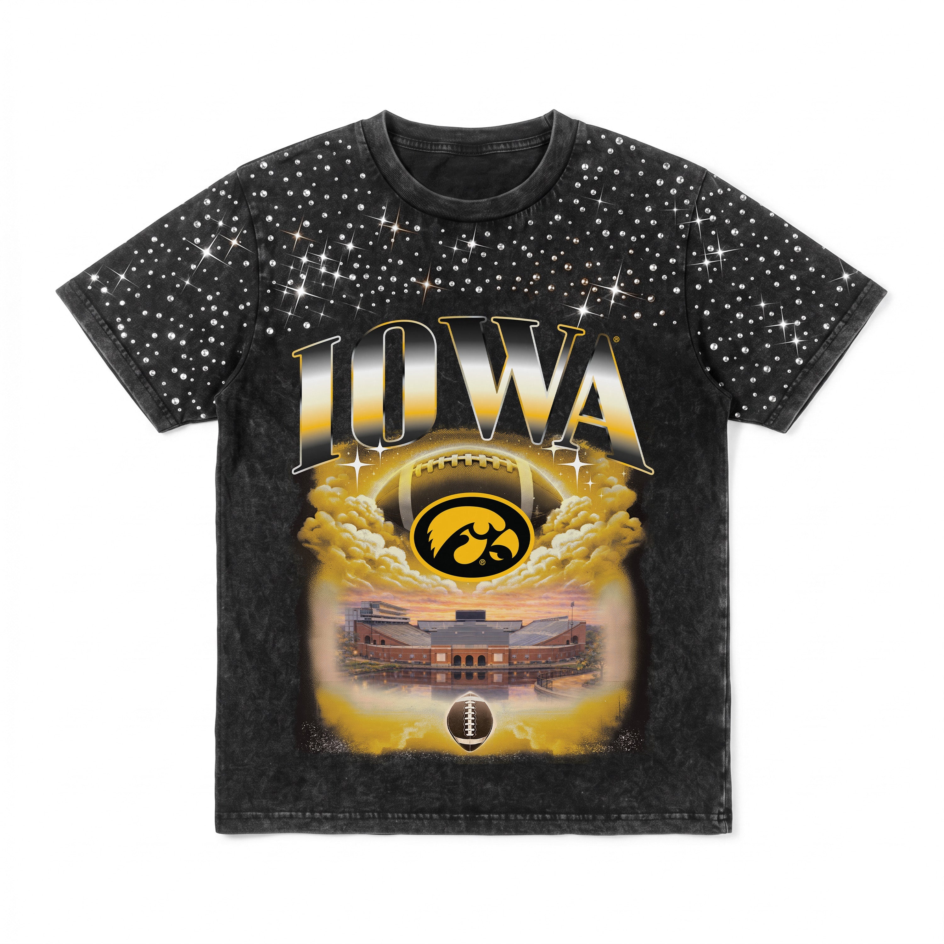 IOWA HAWKEYES SKY'S THE LIMIT KIDS VINTAGE WASH RHINESTONE TEE