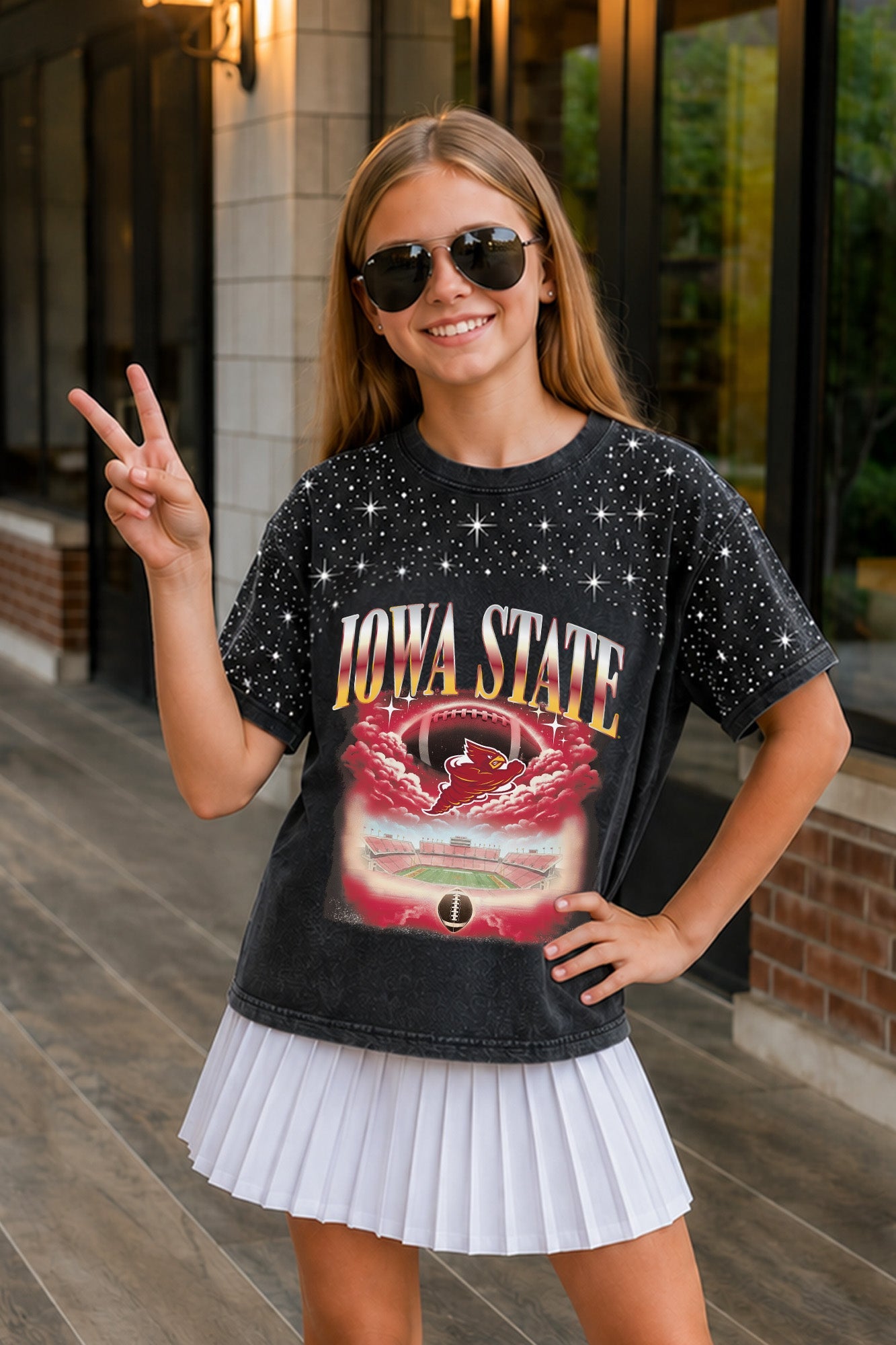 IOWA STATE CYCLONES SKY'S THE LIMIT KIDS VINTAGE WASH RHINESTONE TEE