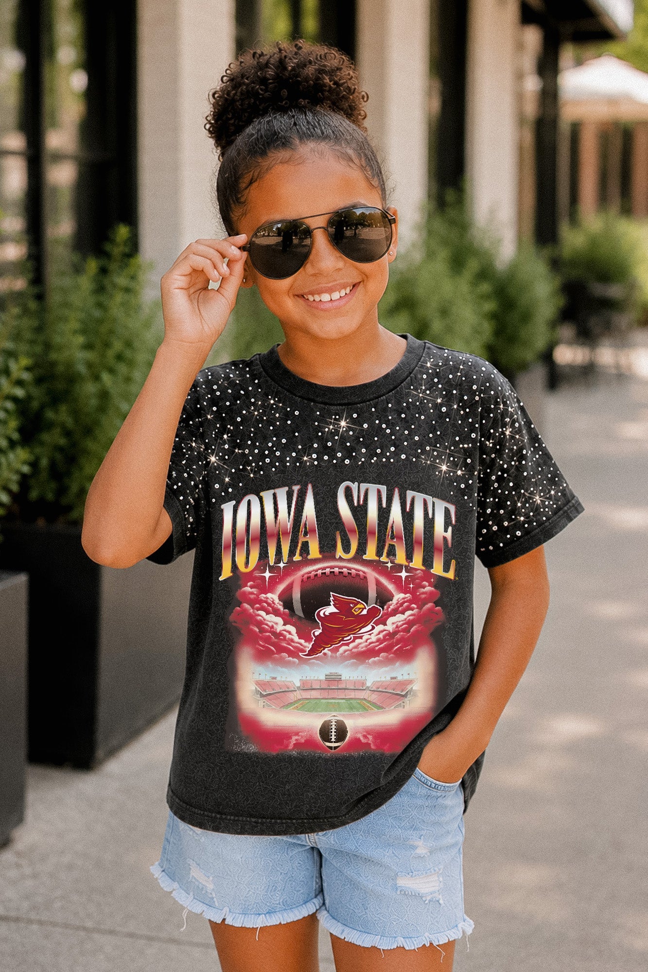 IOWA STATE CYCLONES SKY'S THE LIMIT KIDS VINTAGE WASH RHINESTONE TEE