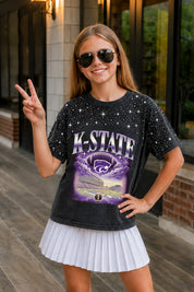 KANSAS STATE WILDCATS SKY'S THE LIMIT KIDS VINTAGE WASH RHINESTONE TEE