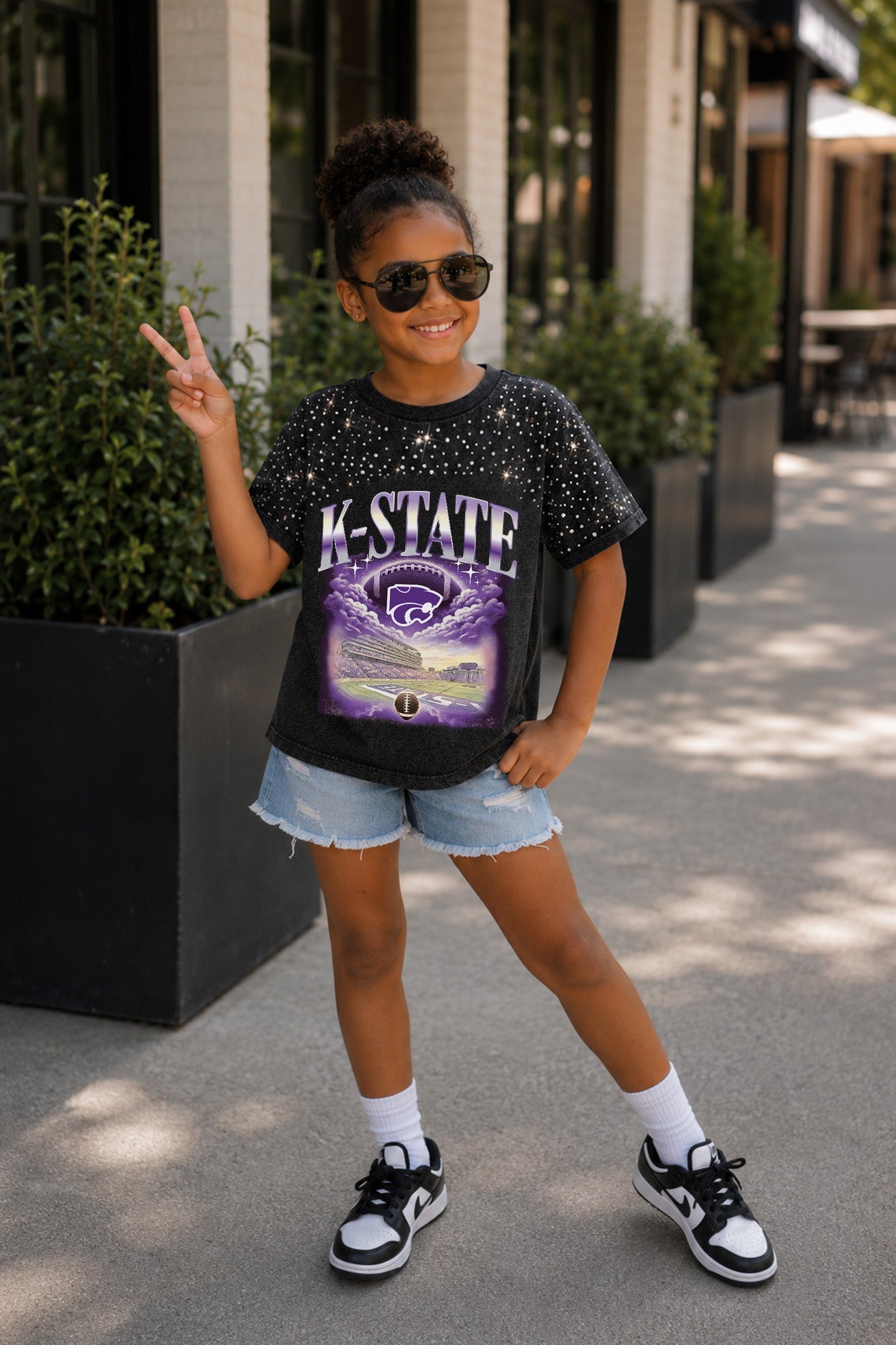 KANSAS STATE WILDCATS SKY'S THE LIMIT KIDS VINTAGE WASH RHINESTONE TEE