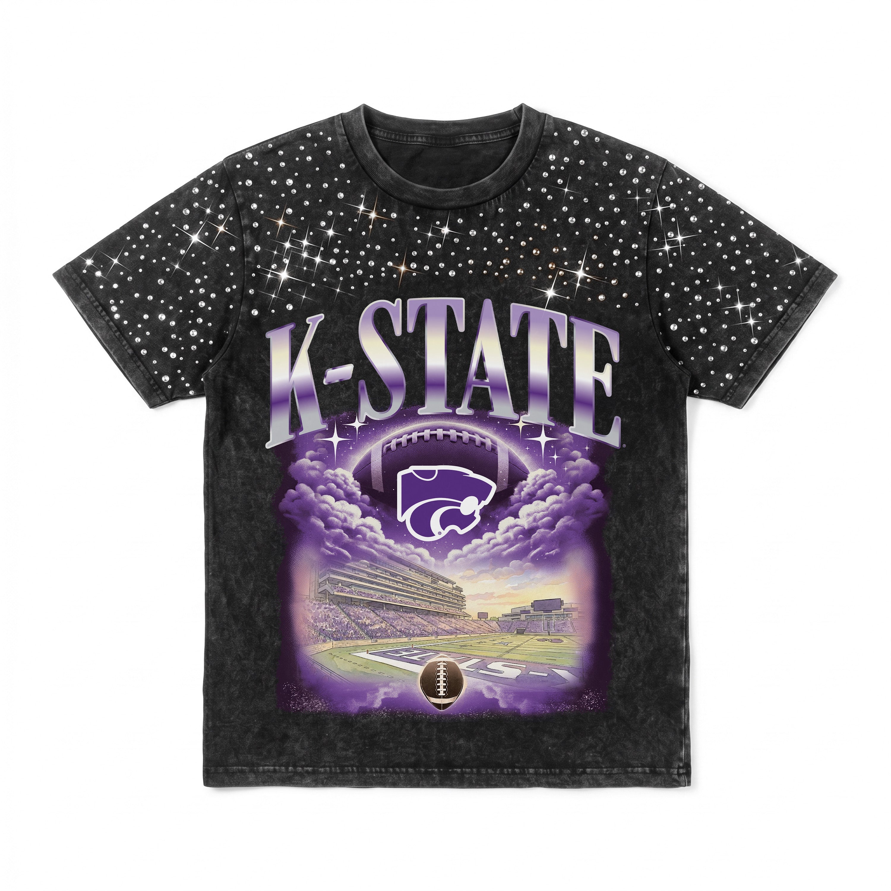 KANSAS STATE WILDCATS SKY'S THE LIMIT KIDS VINTAGE WASH RHINESTONE TEE