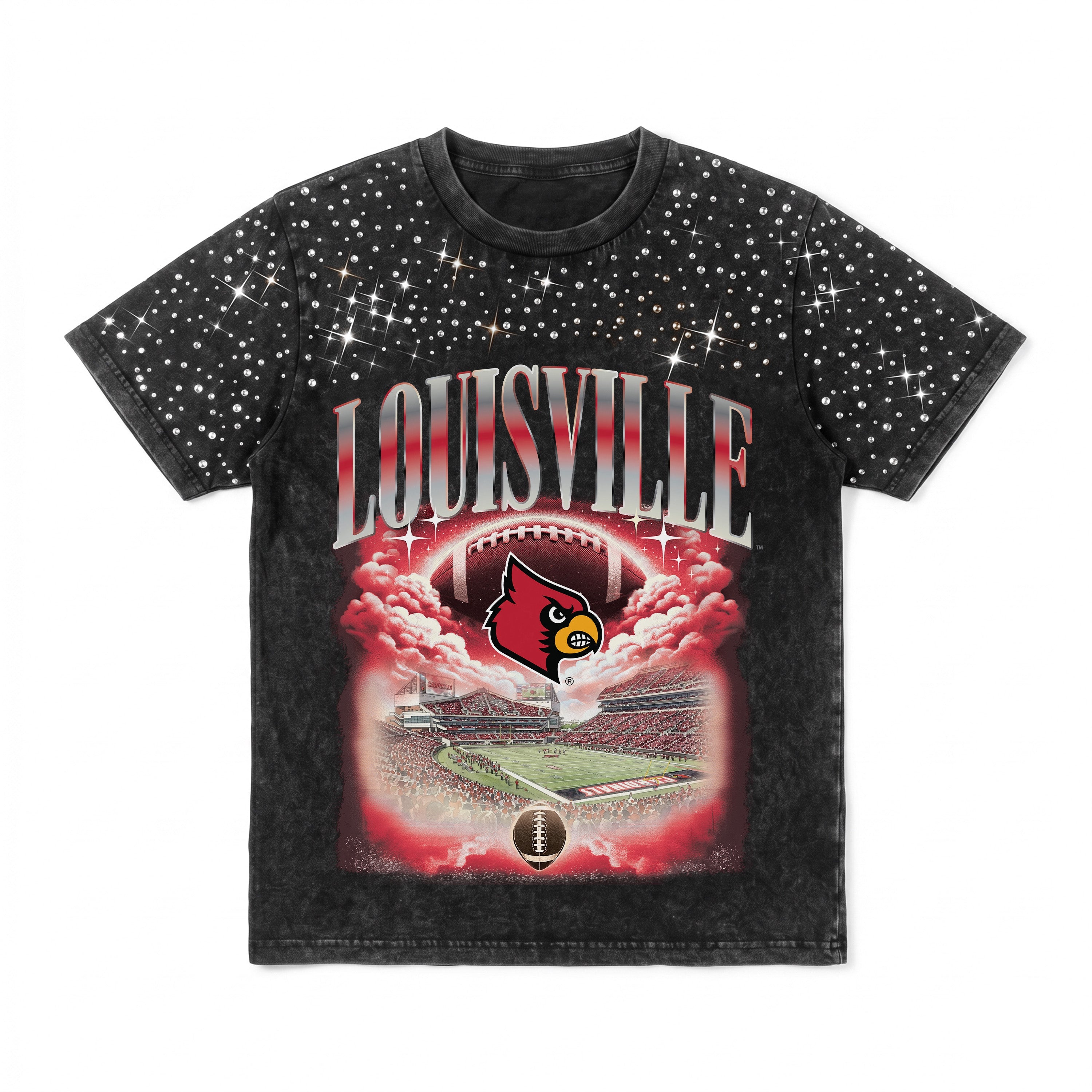 LOUISVILLE CARDINALS SKY'S THE LIMIT KIDS VINTAGE WASH RHINESTONE TEE