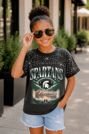 MICHIGAN STATE SPARTANS SKY'S THE LIMIT KIDS VINTAGE WASH RHINESTONE TEE