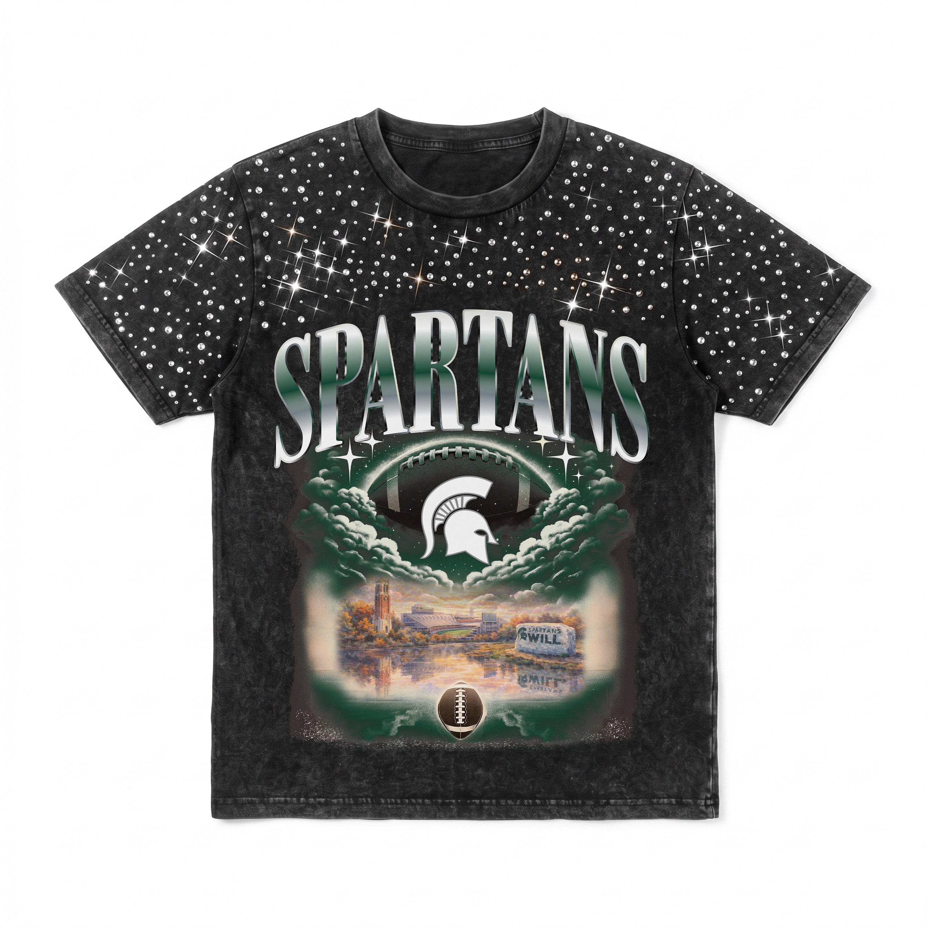 MICHIGAN STATE SPARTANS SKY'S THE LIMIT KIDS VINTAGE WASH RHINESTONE TEE