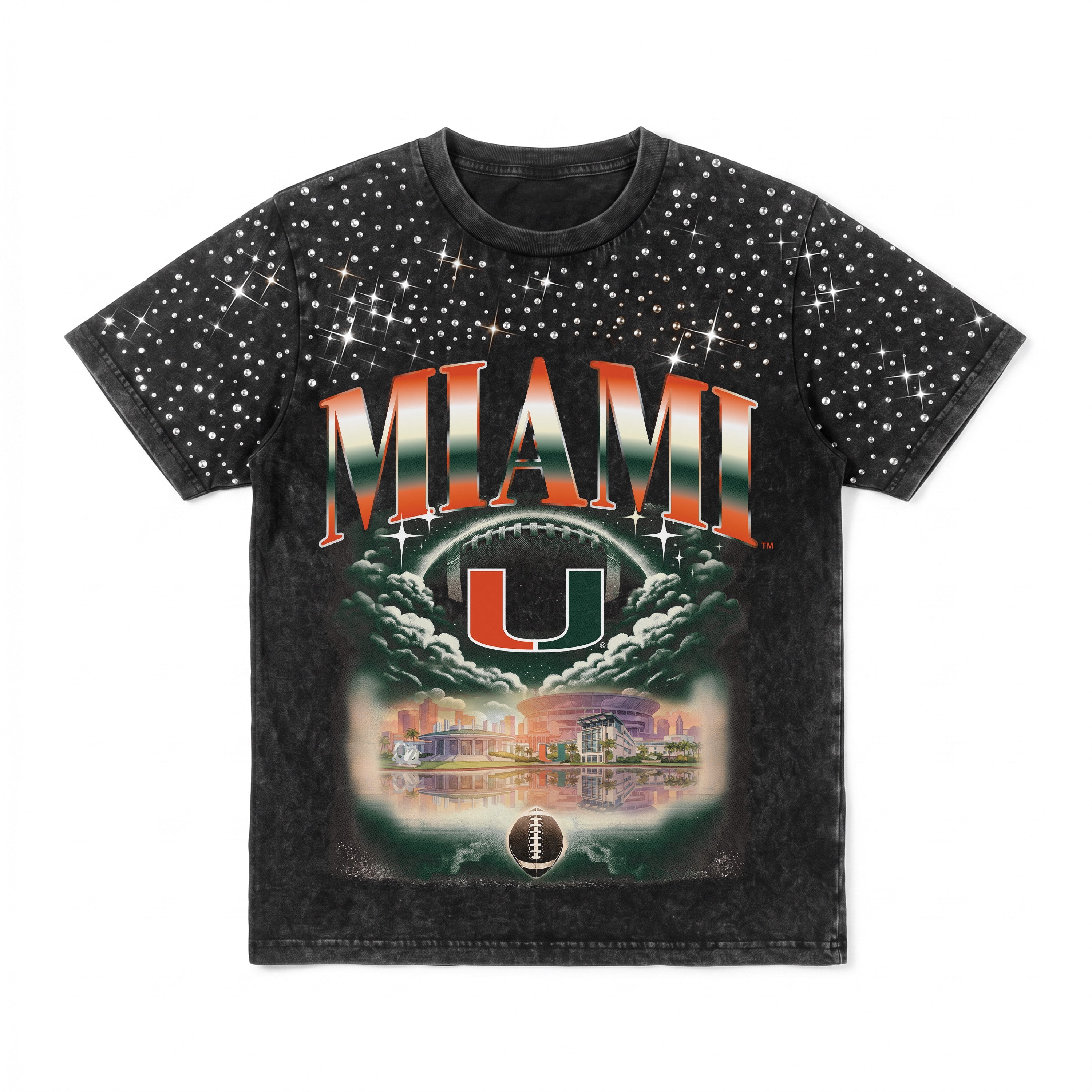 MIAMI HURRICANES SKY'S THE LIMIT KIDS VINTAGE WASH RHINESTONE TEE