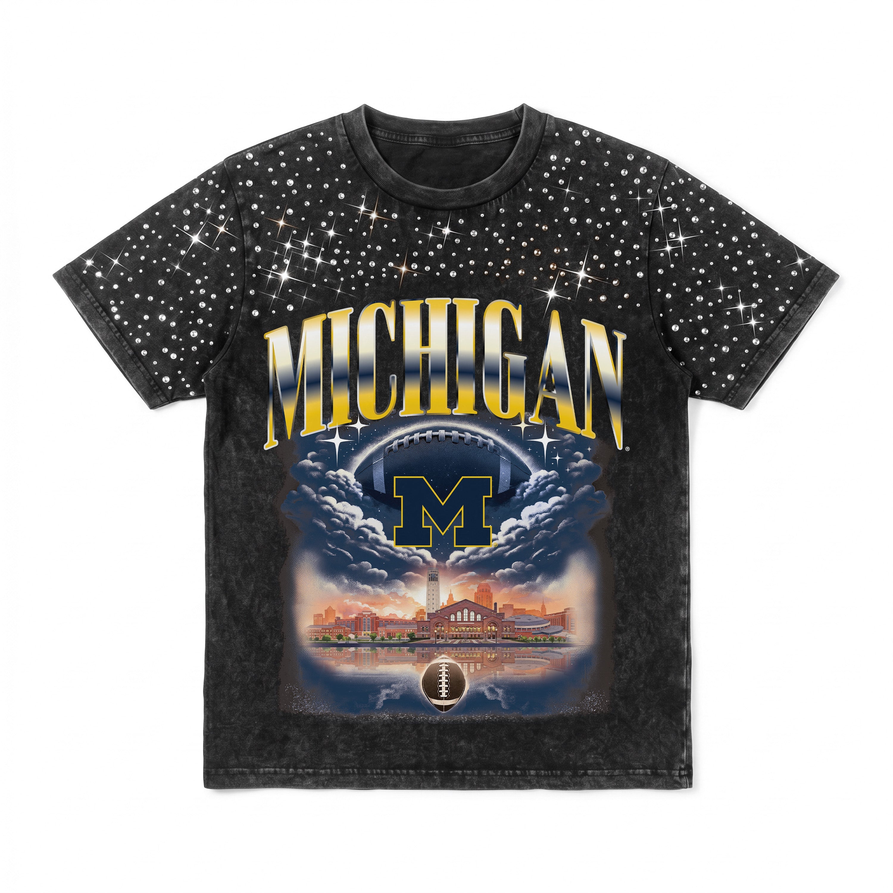 MICHIGAN WOLVERINES SKY'S THE LIMIT KIDS VINTAGE WASH RHINESTONE TEE