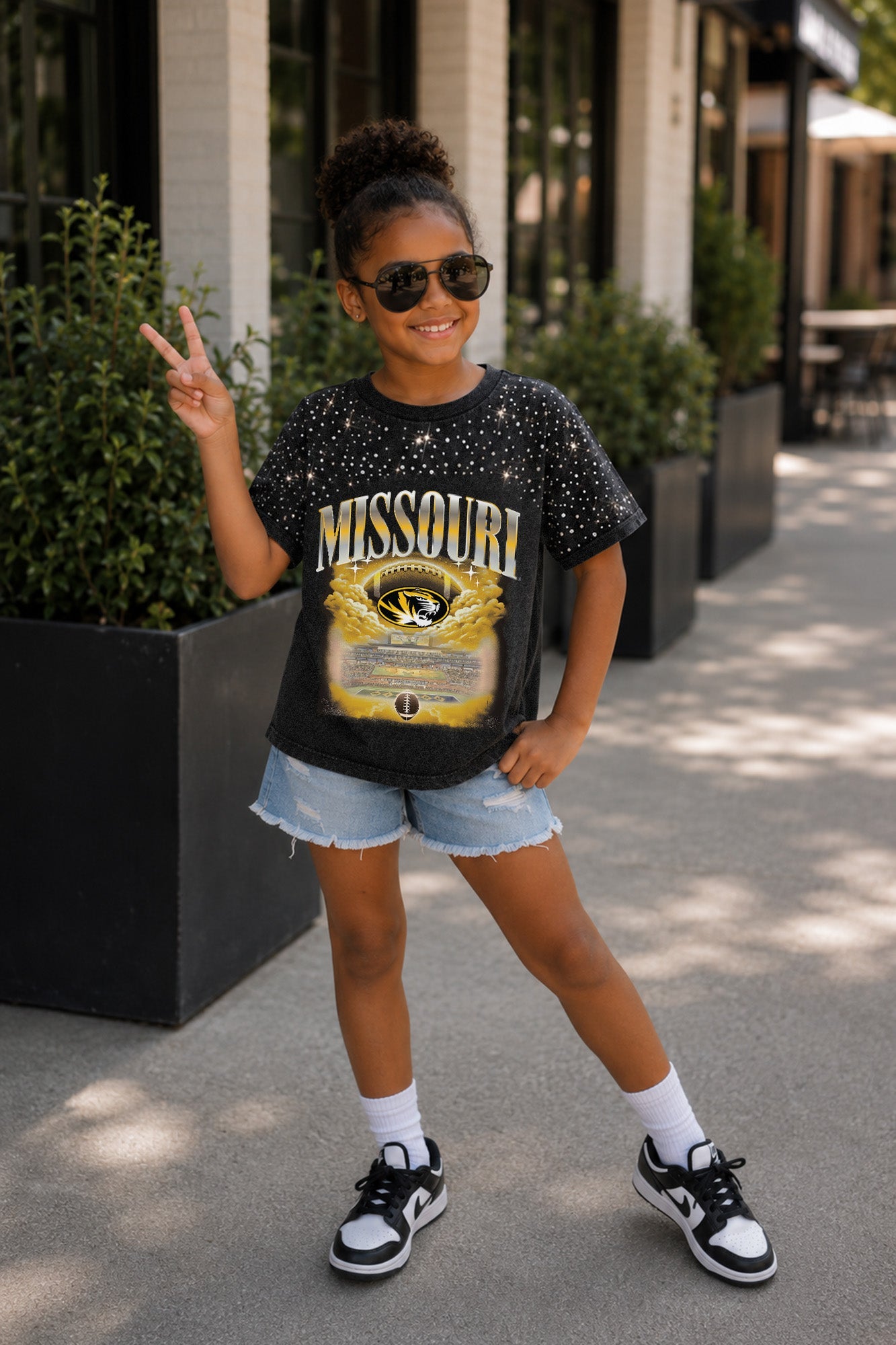 MISSOURI TIGERS SKY'S THE LIMIT KIDS VINTAGE WASH RHINESTONE TEE