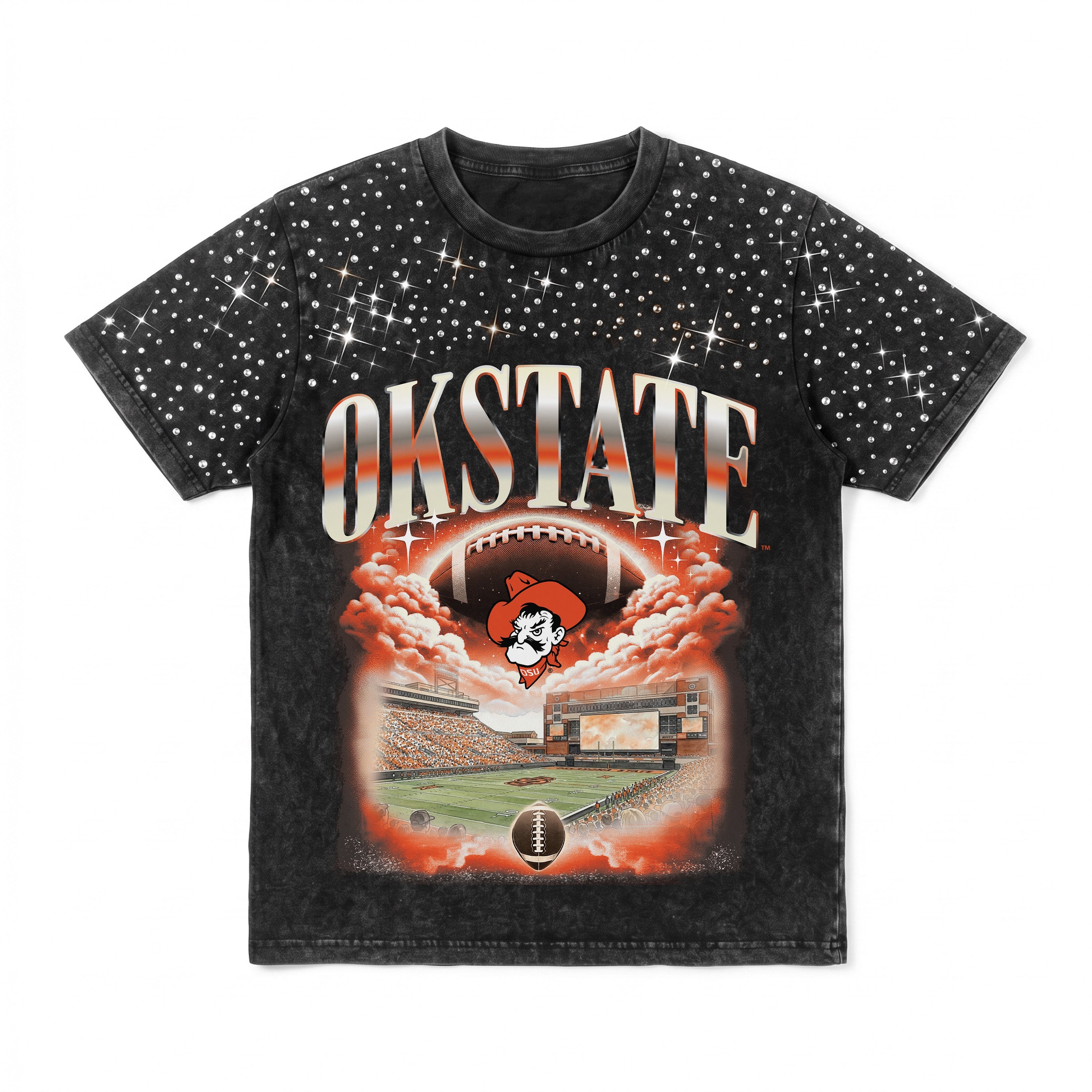 OKLAHOMA STATE COWBOYS SKY'S THE LIMIT KIDS VINTAGE WASH RHINESTONE TEE