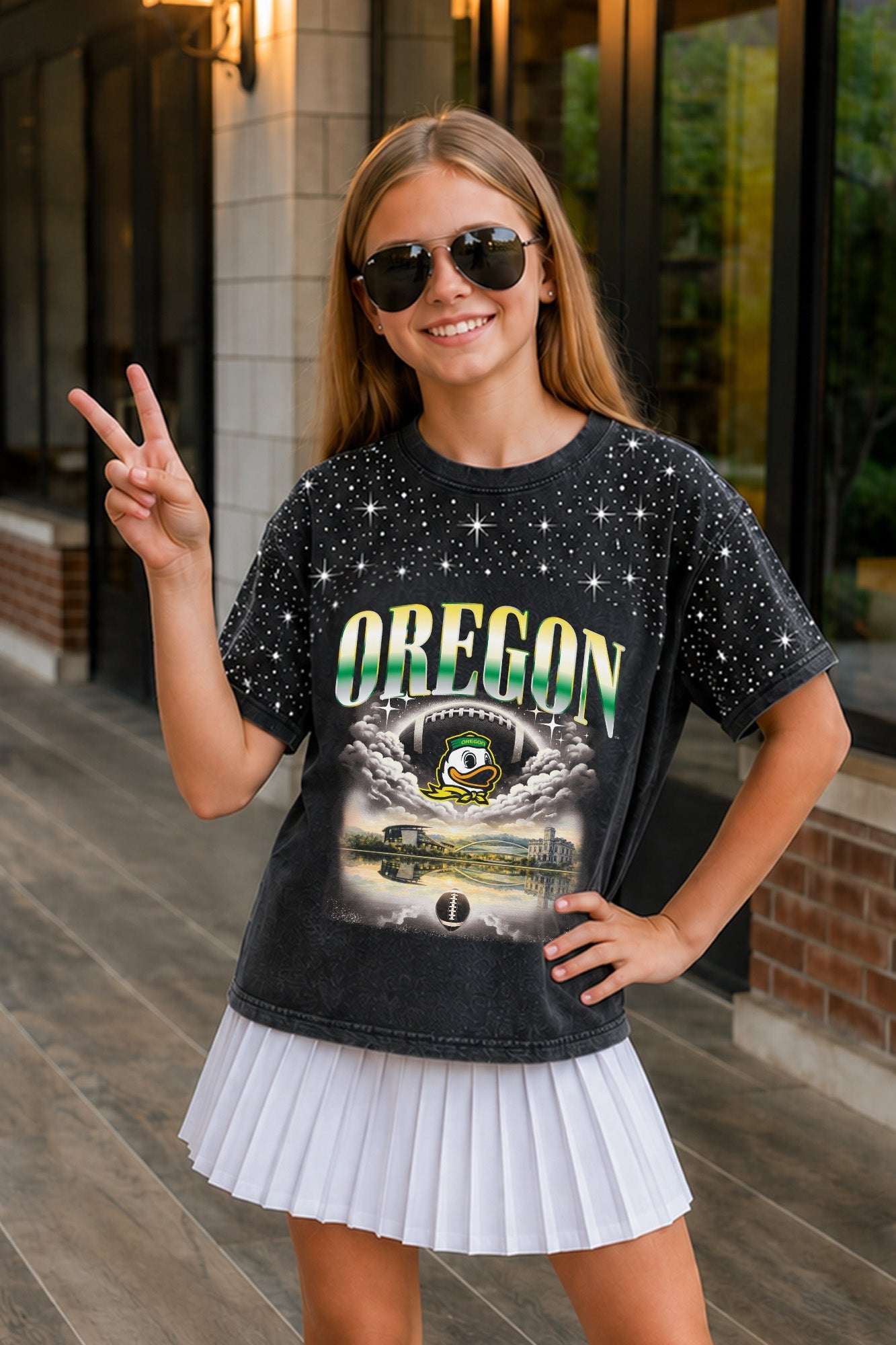 OREGON DUCKS SKY'S THE LIMIT KIDS VINTAGE WASH RHINESTONE TEE