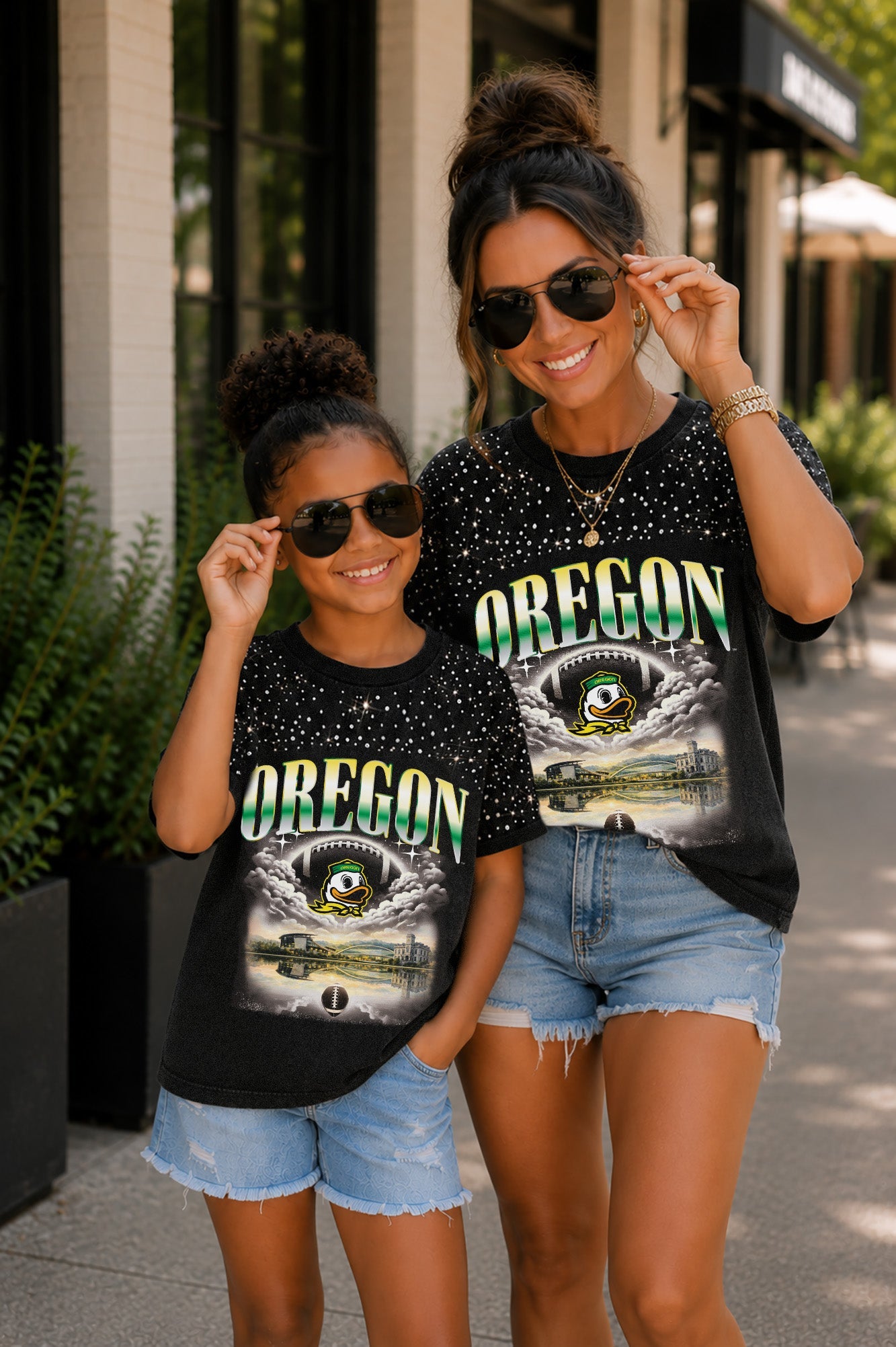 OREGON DUCKS SKY'S THE LIMIT KIDS VINTAGE WASH RHINESTONE TEE