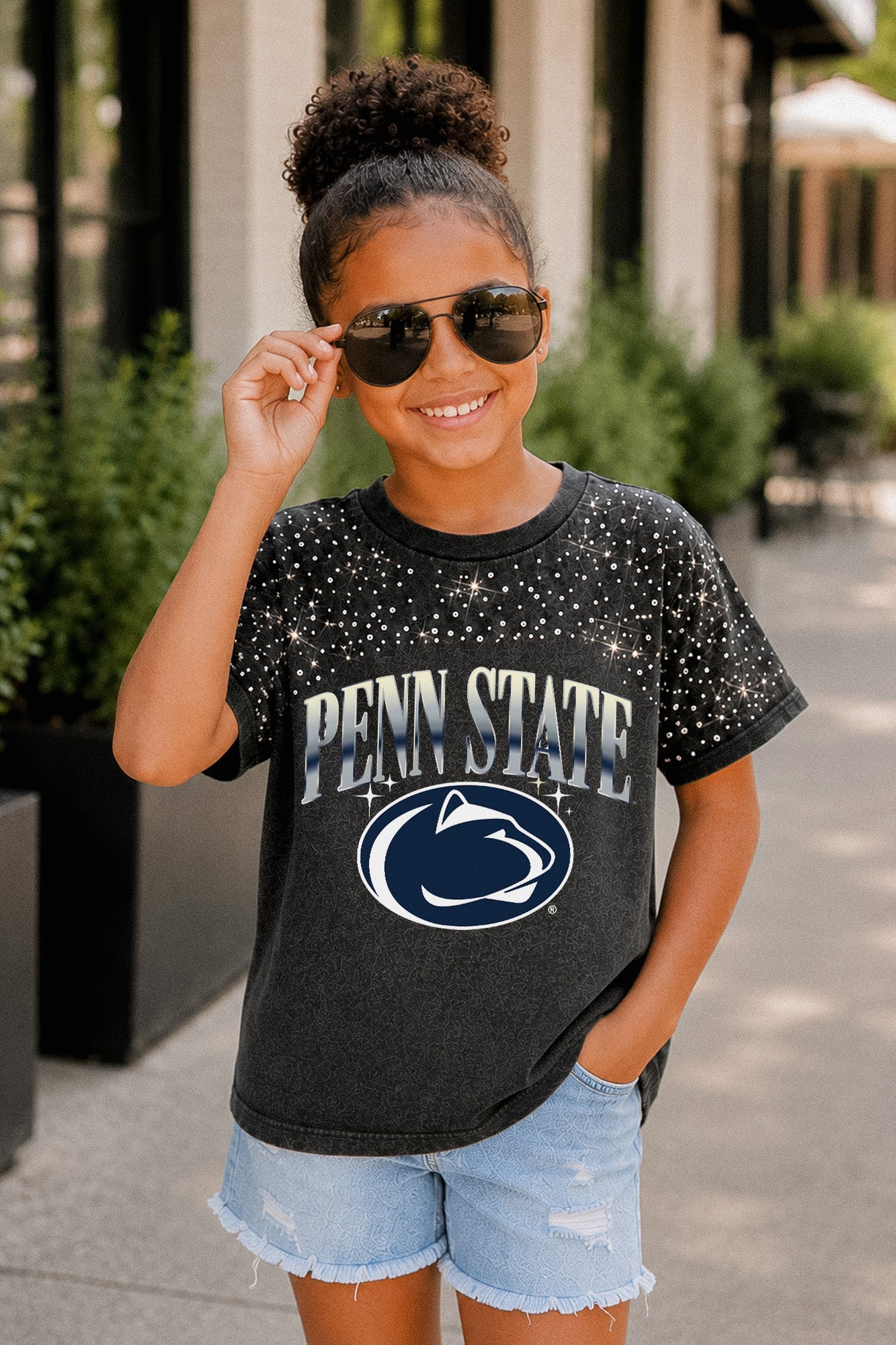 PENN STATE NITTANY LIONS SKY'S THE LIMIT KIDS VINTAGE WASH RHINESTONE TEE