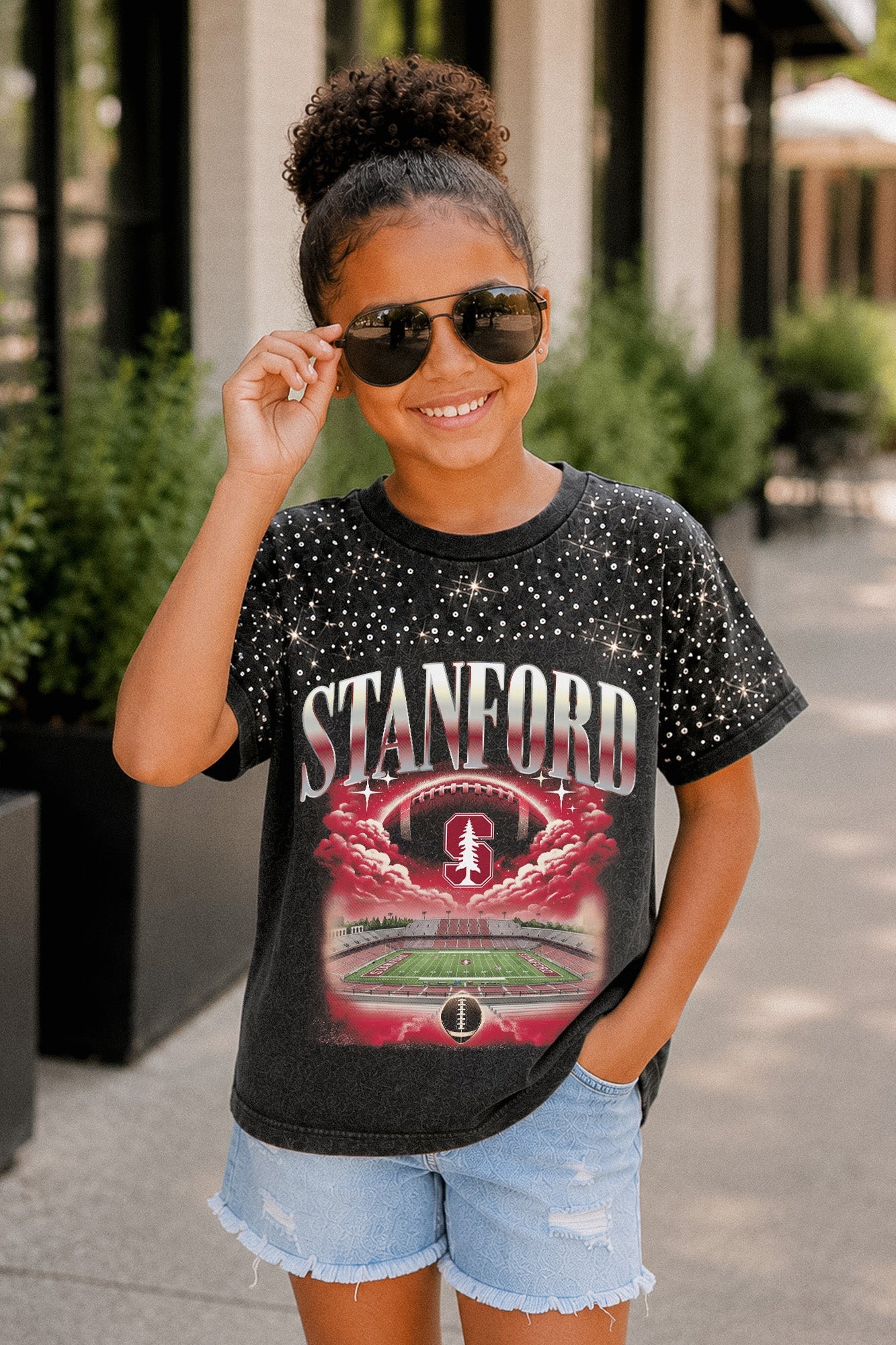STANFORD CARDINAL SKY'S THE LIMIT KIDS VINTAGE WASH RHINESTONE TEE
