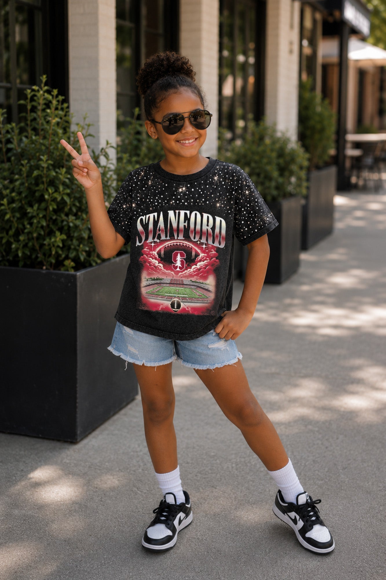 STANFORD CARDINAL SKY'S THE LIMIT KIDS VINTAGE WASH RHINESTONE TEE