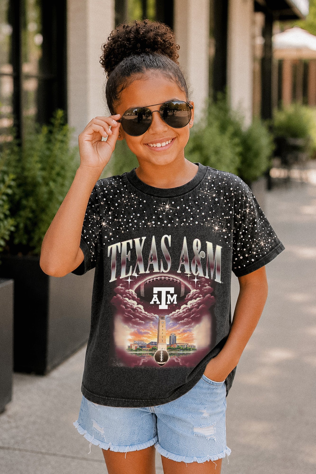 TEXAS A&M AGGIES SKY'S THE LIMIT KIDS VINTAGE WASH RHINESTONE TEE