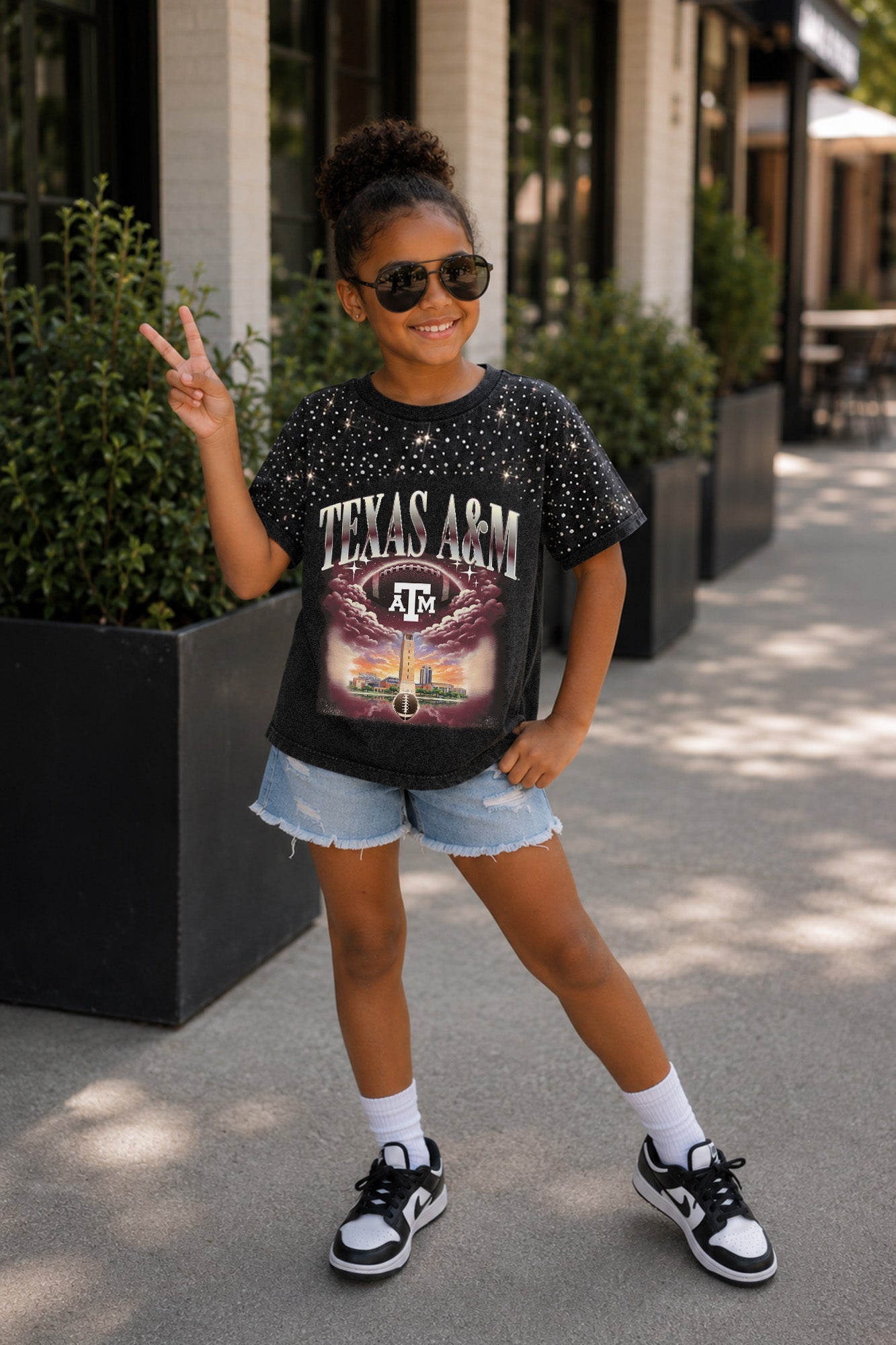 TEXAS A&M AGGIES SKY'S THE LIMIT KIDS VINTAGE WASH RHINESTONE TEE