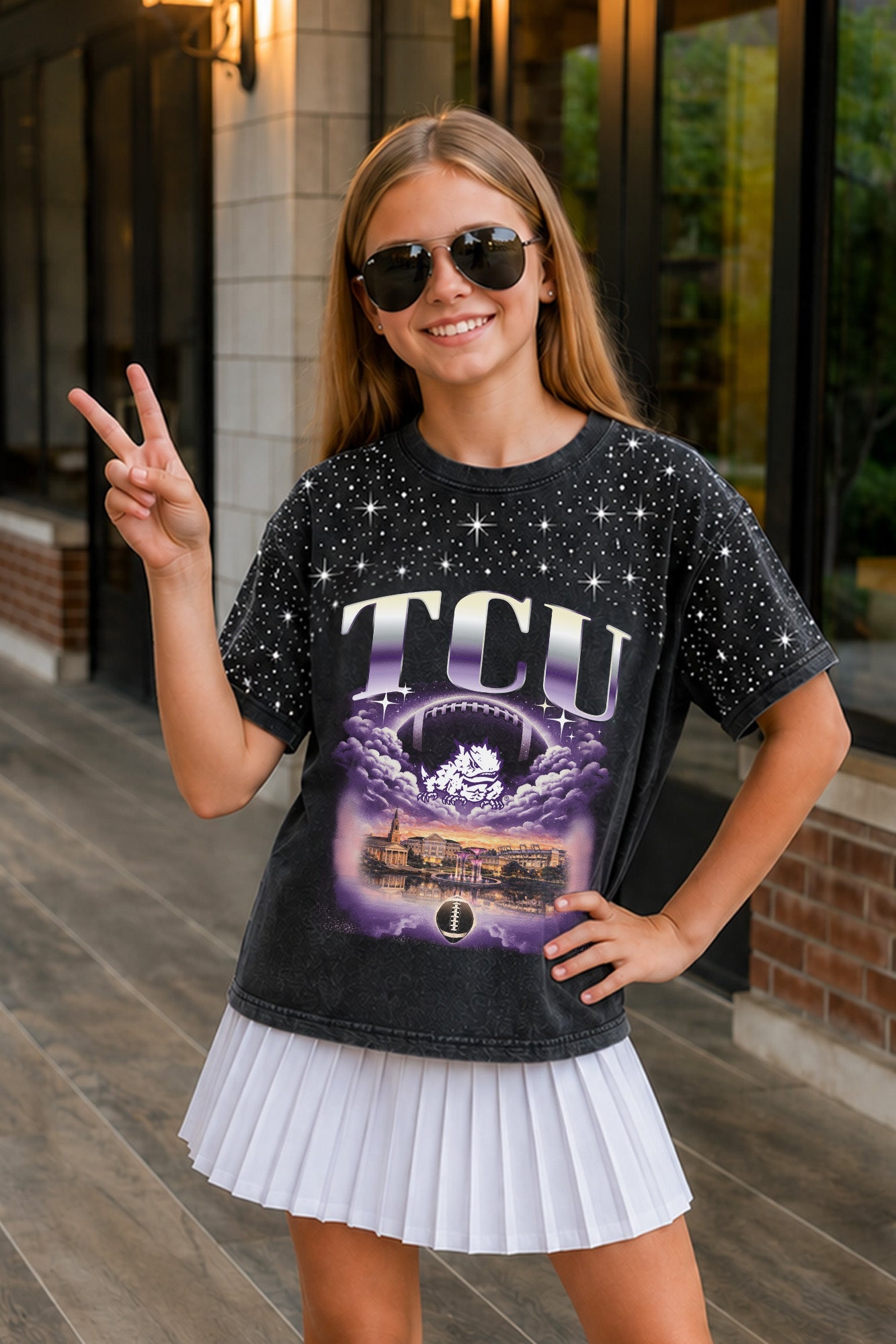 TCU HORNED FROGS SKY'S THE LIMIT KIDS VINTAGE WASH RHINESTONE TEE