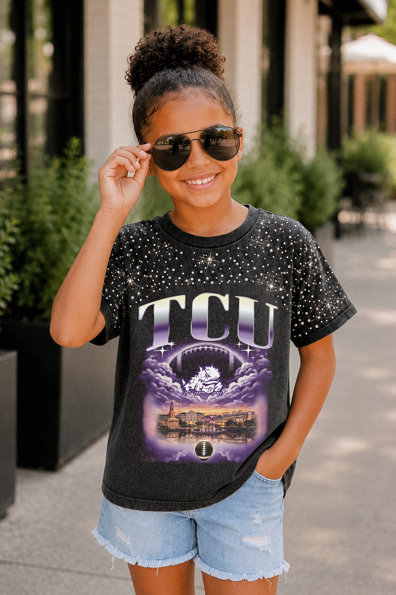 TCU HORNED FROGS SKY'S THE LIMIT KIDS VINTAGE WASH RHINESTONE TEE