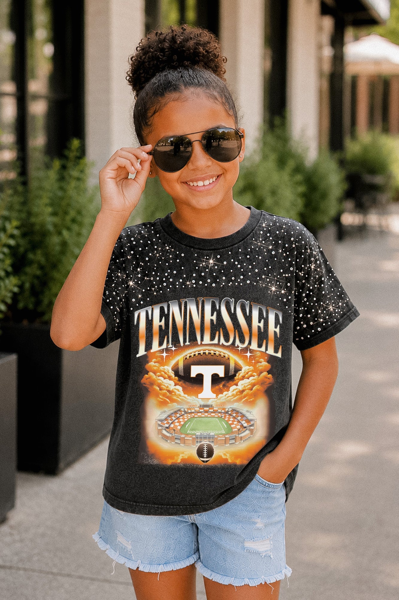 TENNESSEE VOLUNTEERS SKY'S THE LIMIT KIDS VINTAGE WASH RHINESTONE TEE
