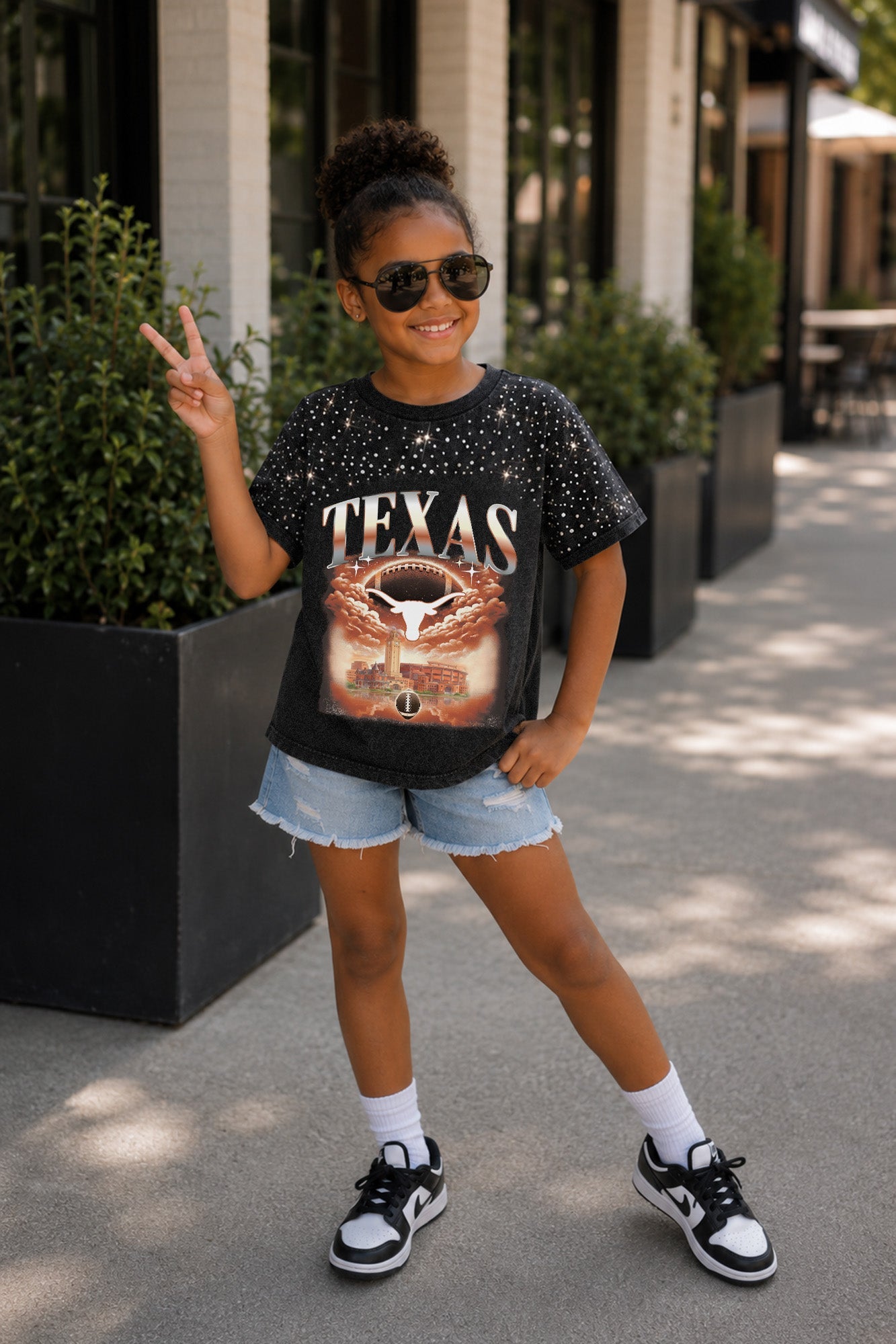 TEXAS LONGHORNS SKY'S THE LIMIT KIDS VINTAGE WASH RHINESTONE TEE