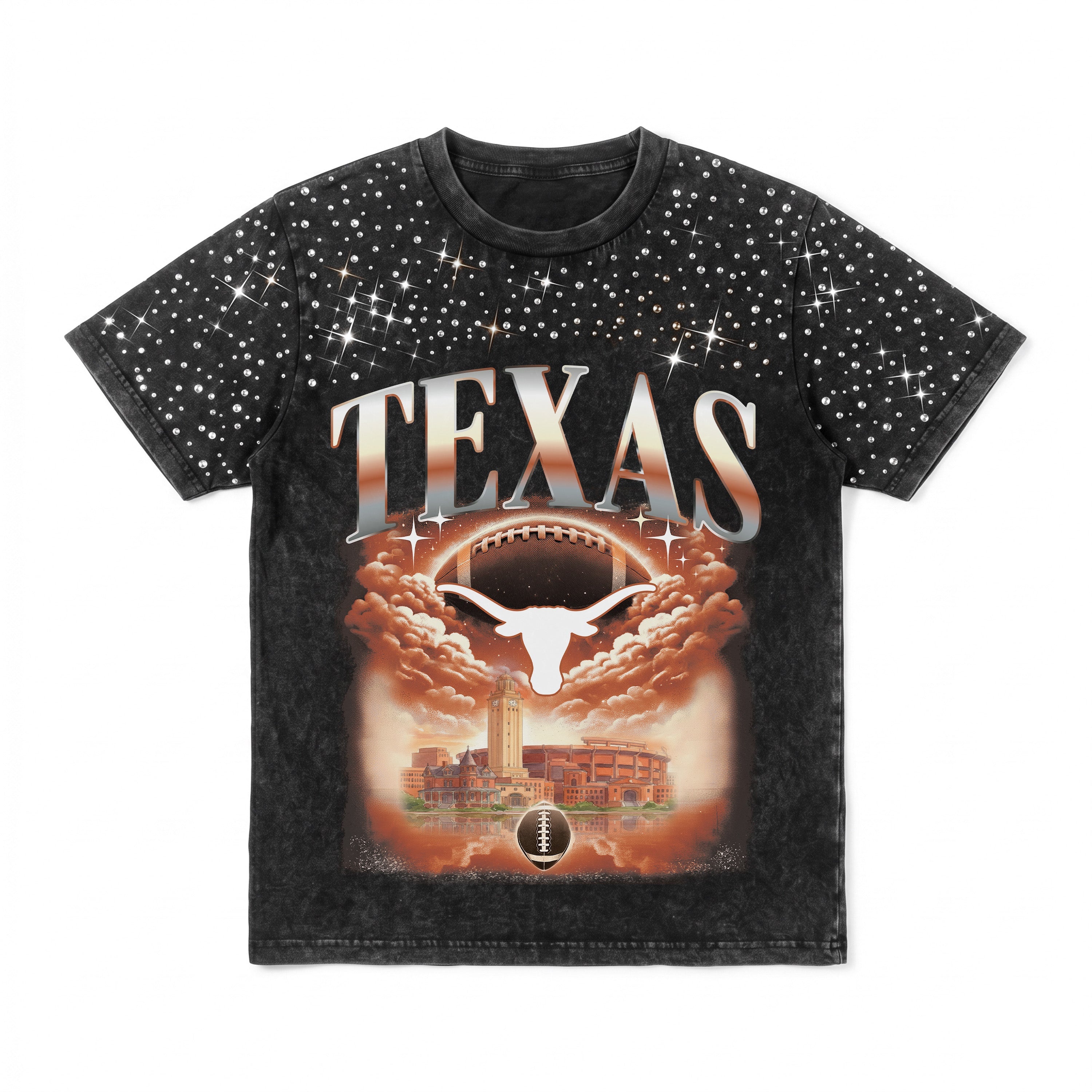 TEXAS LONGHORNS SKY'S THE LIMIT KIDS VINTAGE WASH RHINESTONE TEE