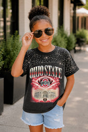 OHIO STATE BUCKEYES SKY'S THE LIMIT KIDS VINTAGE WASH RHINESTONE TEE