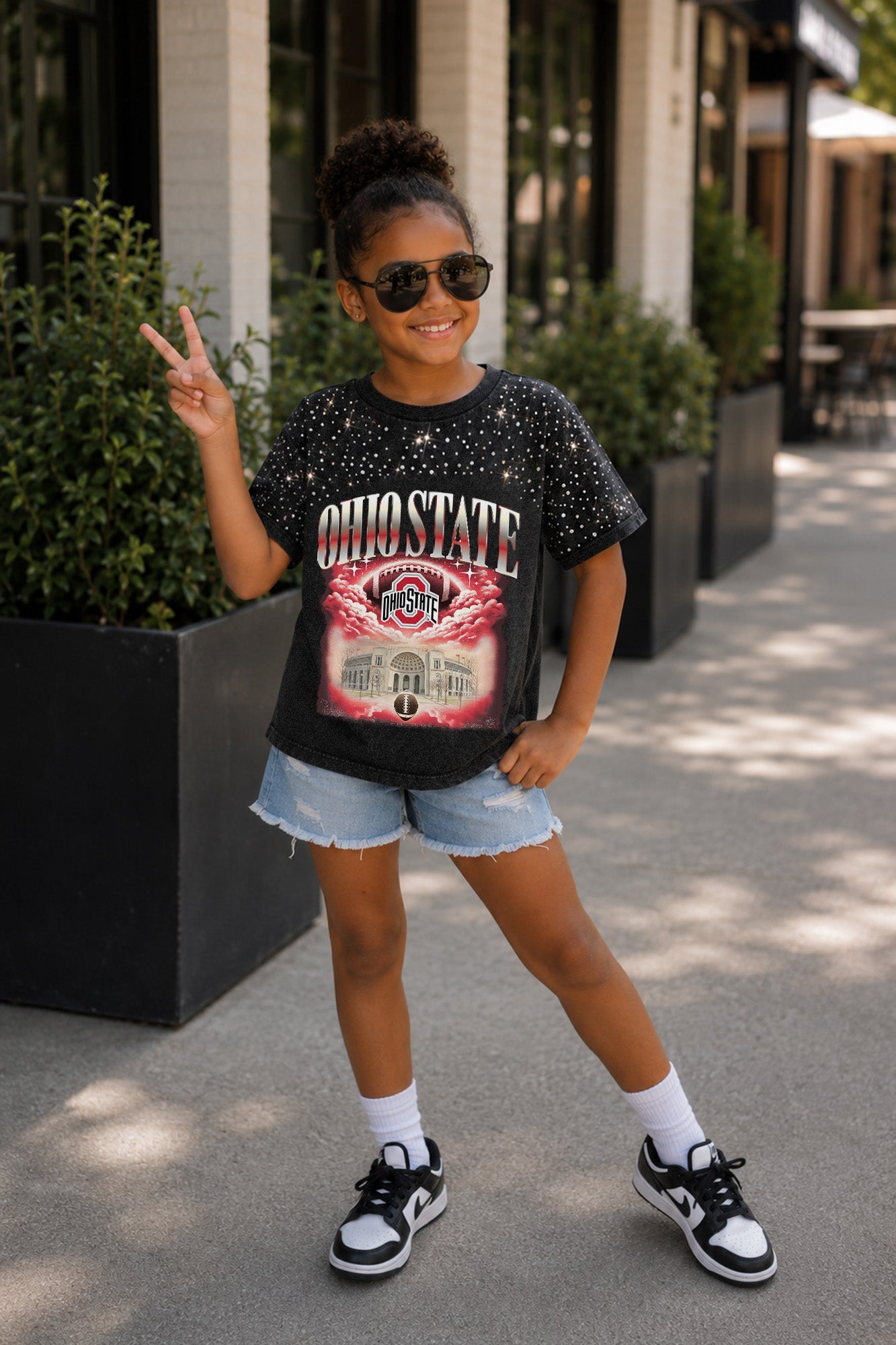 OHIO STATE BUCKEYES SKY'S THE LIMIT KIDS VINTAGE WASH RHINESTONE TEE