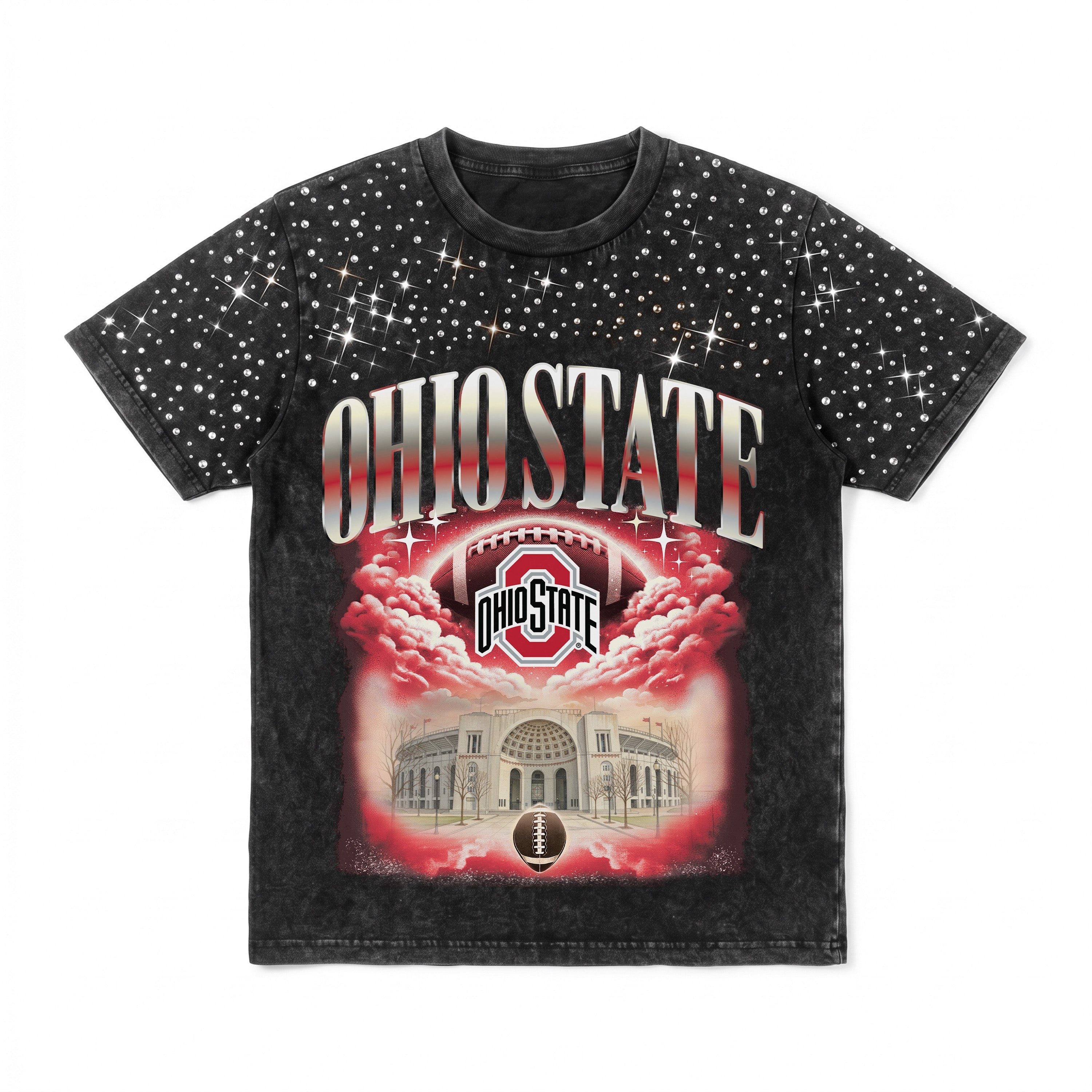 OHIO STATE BUCKEYES SKY'S THE LIMIT KIDS VINTAGE WASH RHINESTONE TEE