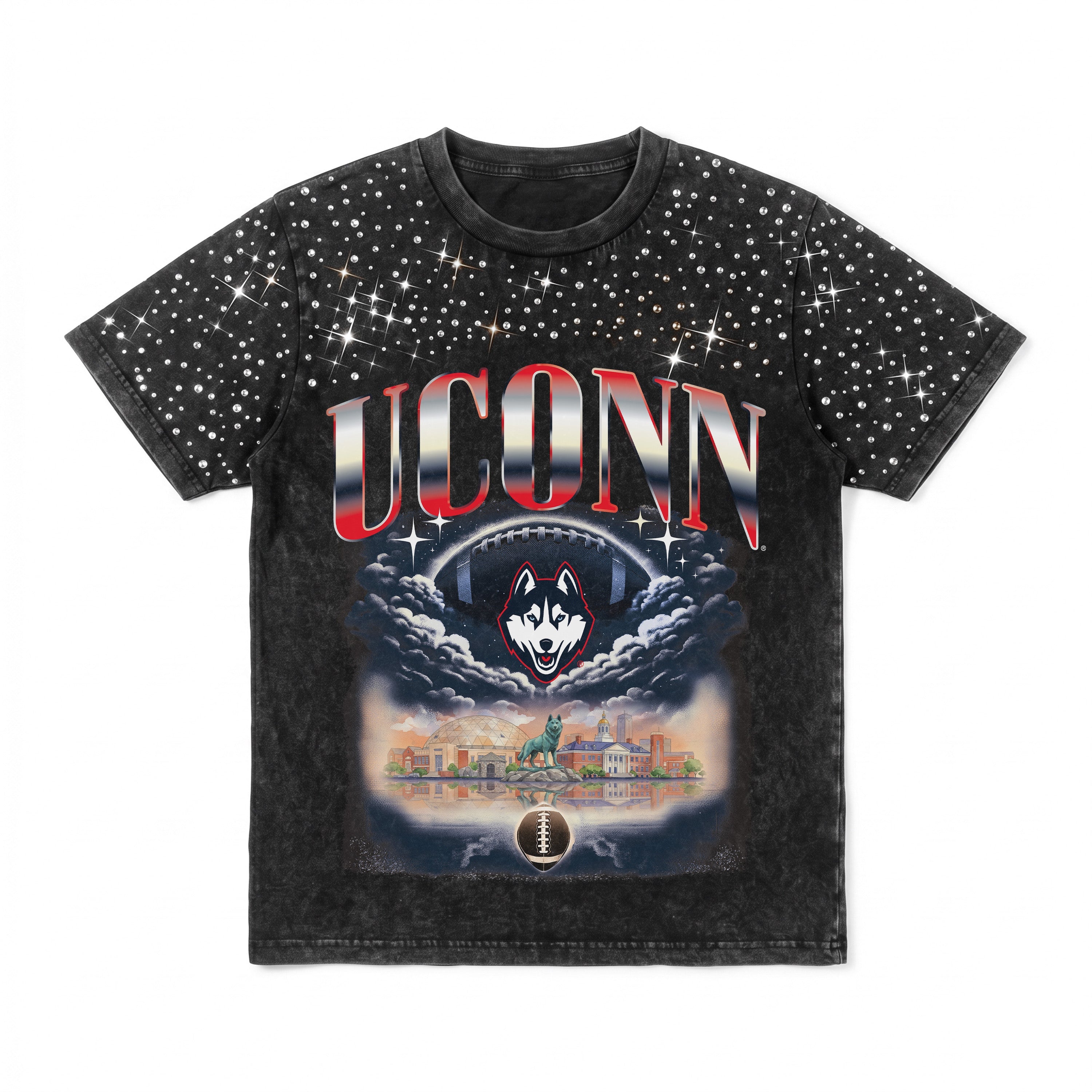 UCONN HUSKIES SKY'S THE LIMIT KIDS VINTAGE WASH RHINESTONE TEE