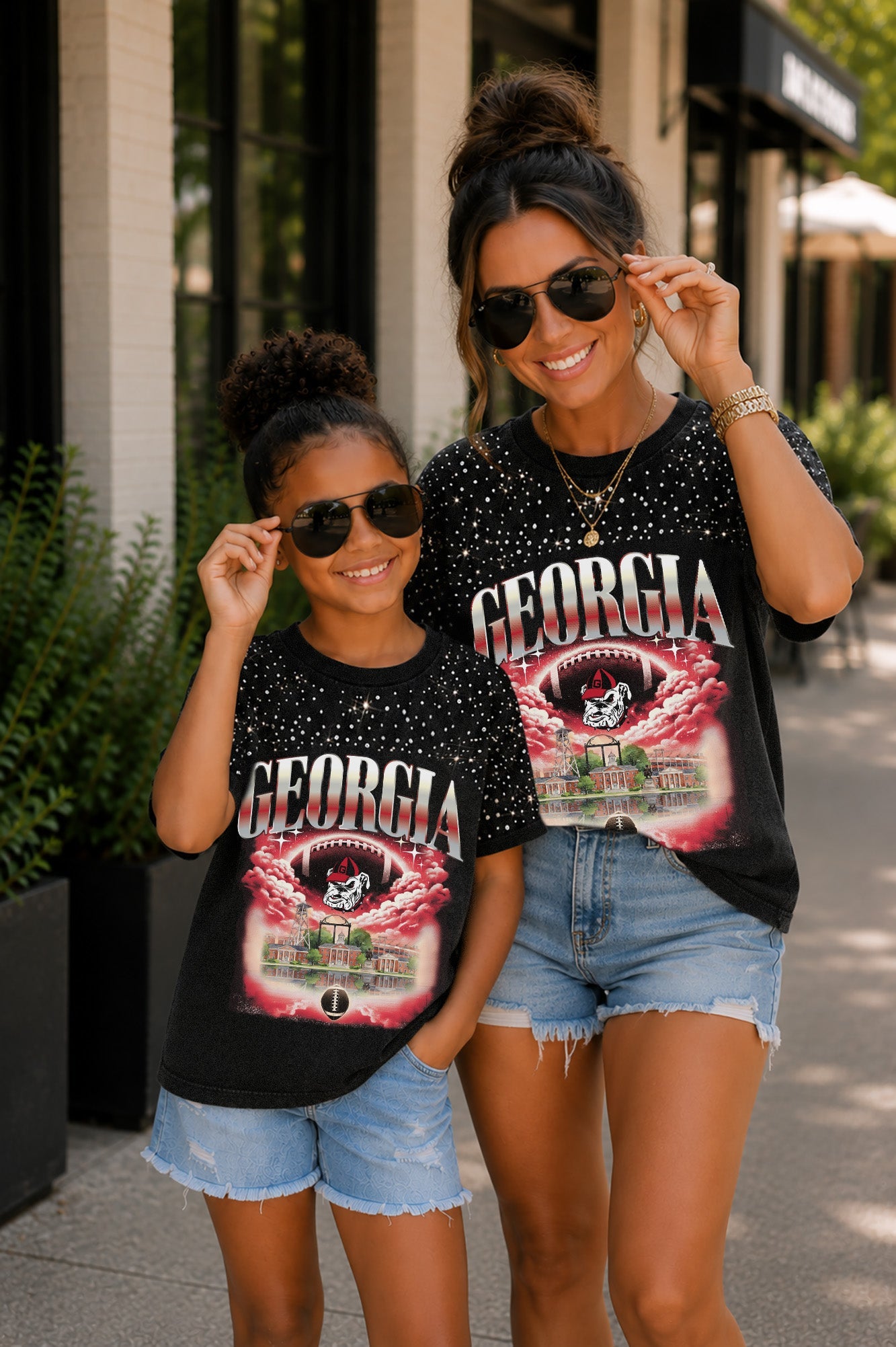 GEORGIA BULLDOGS SKY'S THE LIMIT KIDS VINTAGE WASH RHINESTONE TEE