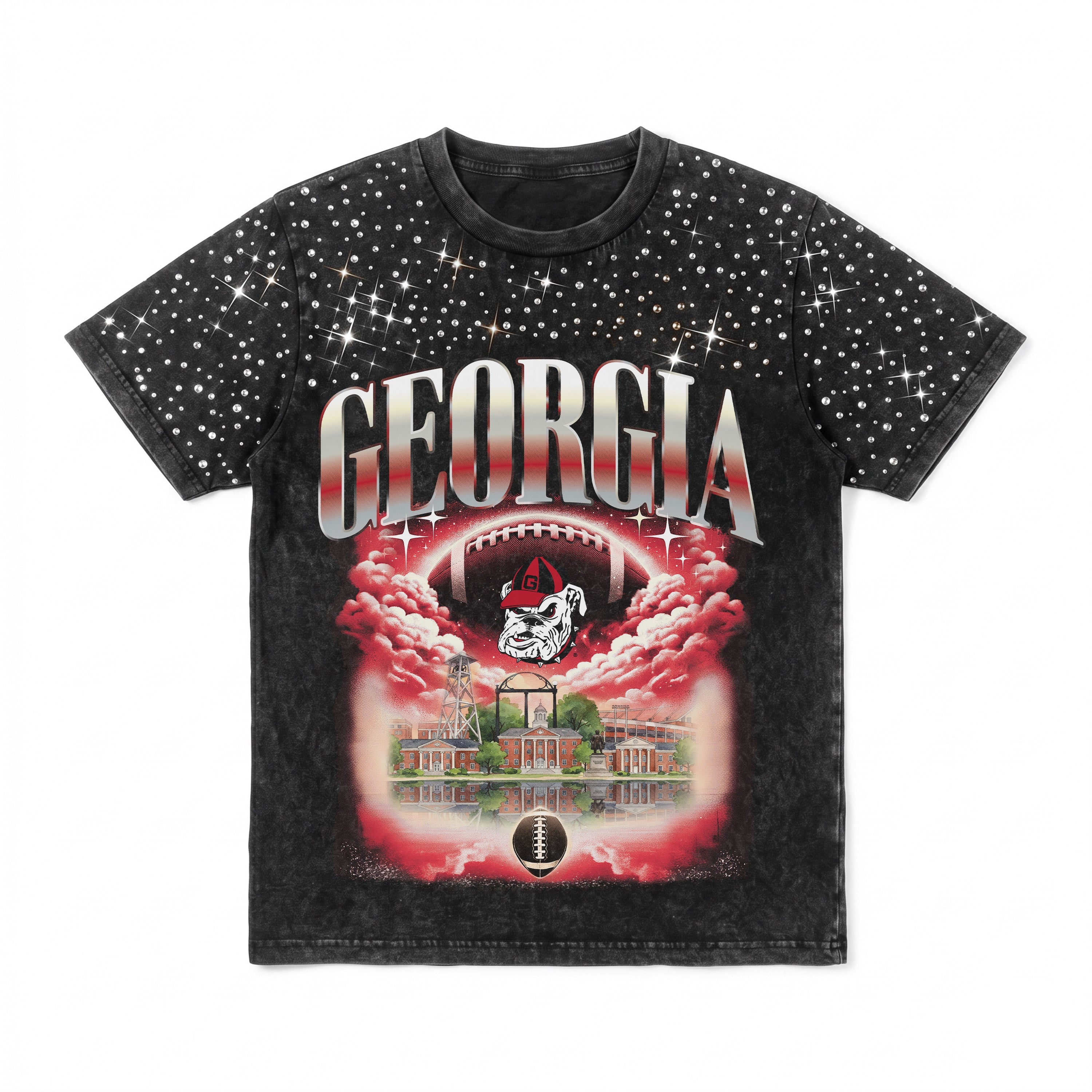 GEORGIA BULLDOGS SKY'S THE LIMIT KIDS VINTAGE WASH RHINESTONE TEE